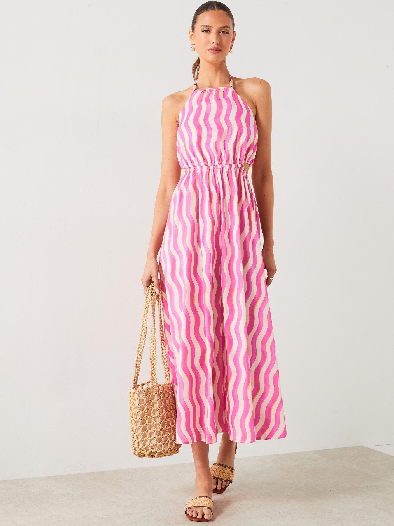 mango-pink-printed-halter-neck-midi-dress