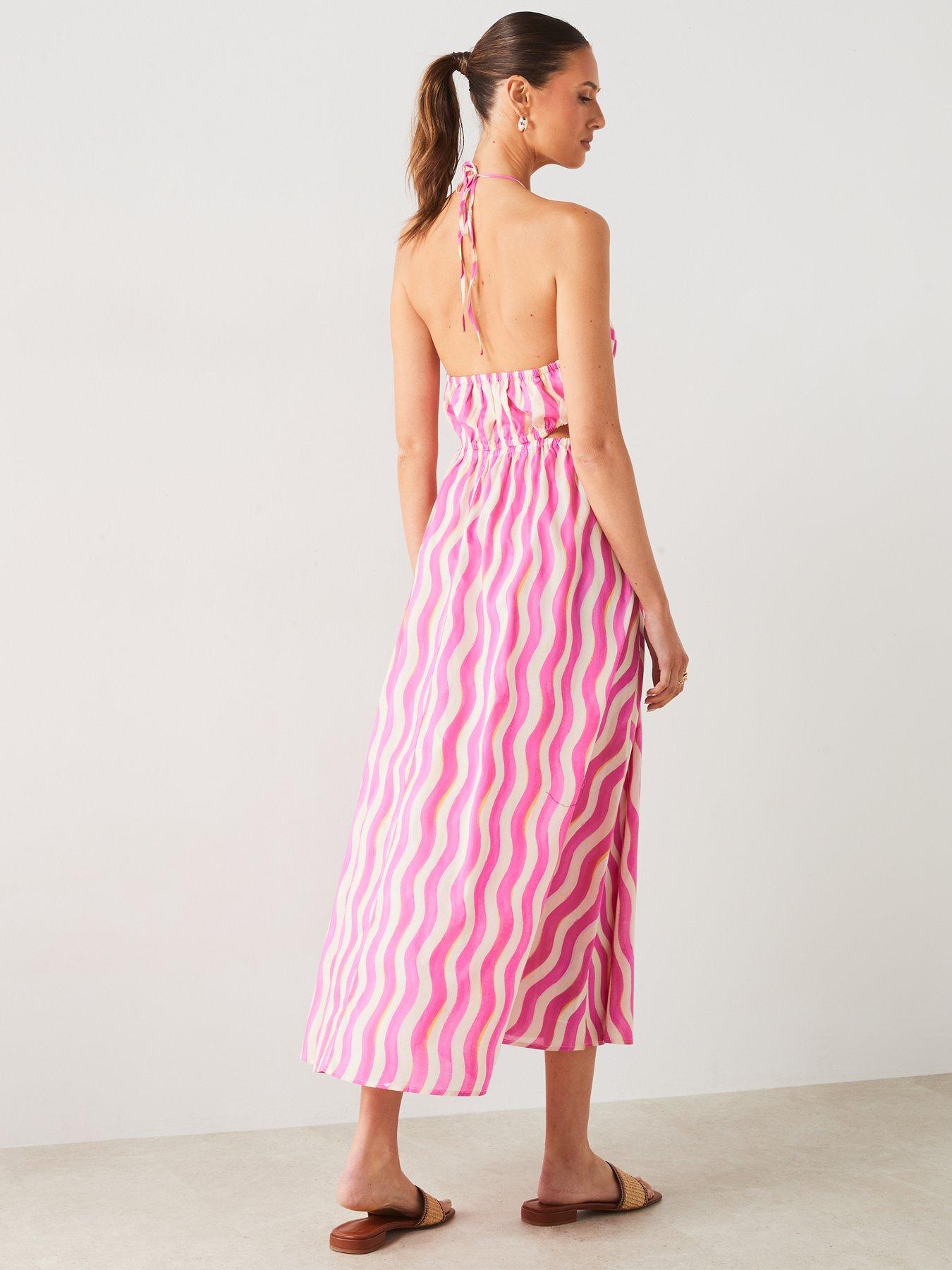 mango-pink-printed-halter-neck-midi-dressstillFront