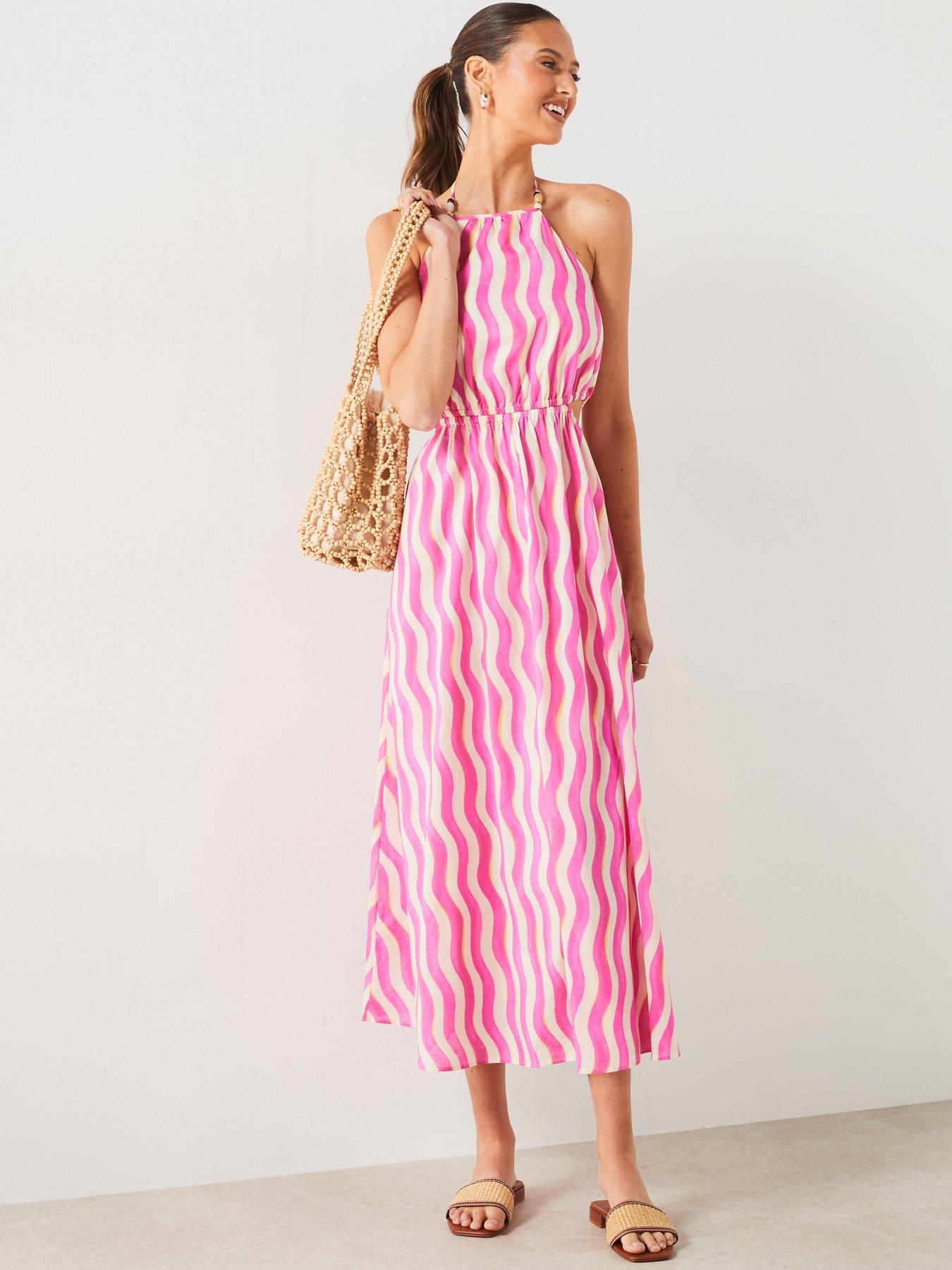 mango-pink-printed-halter-neck-midi-dressoutfit