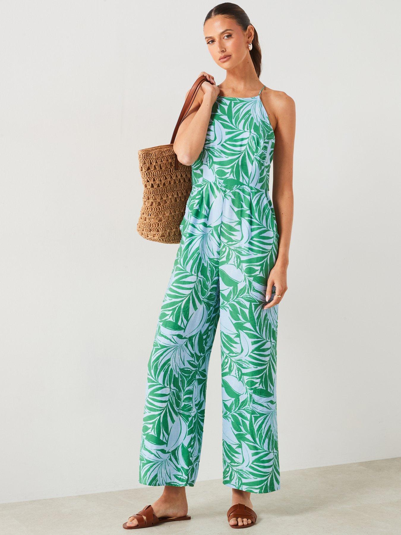 mango-blue-green-leaf-print-jumpsuit