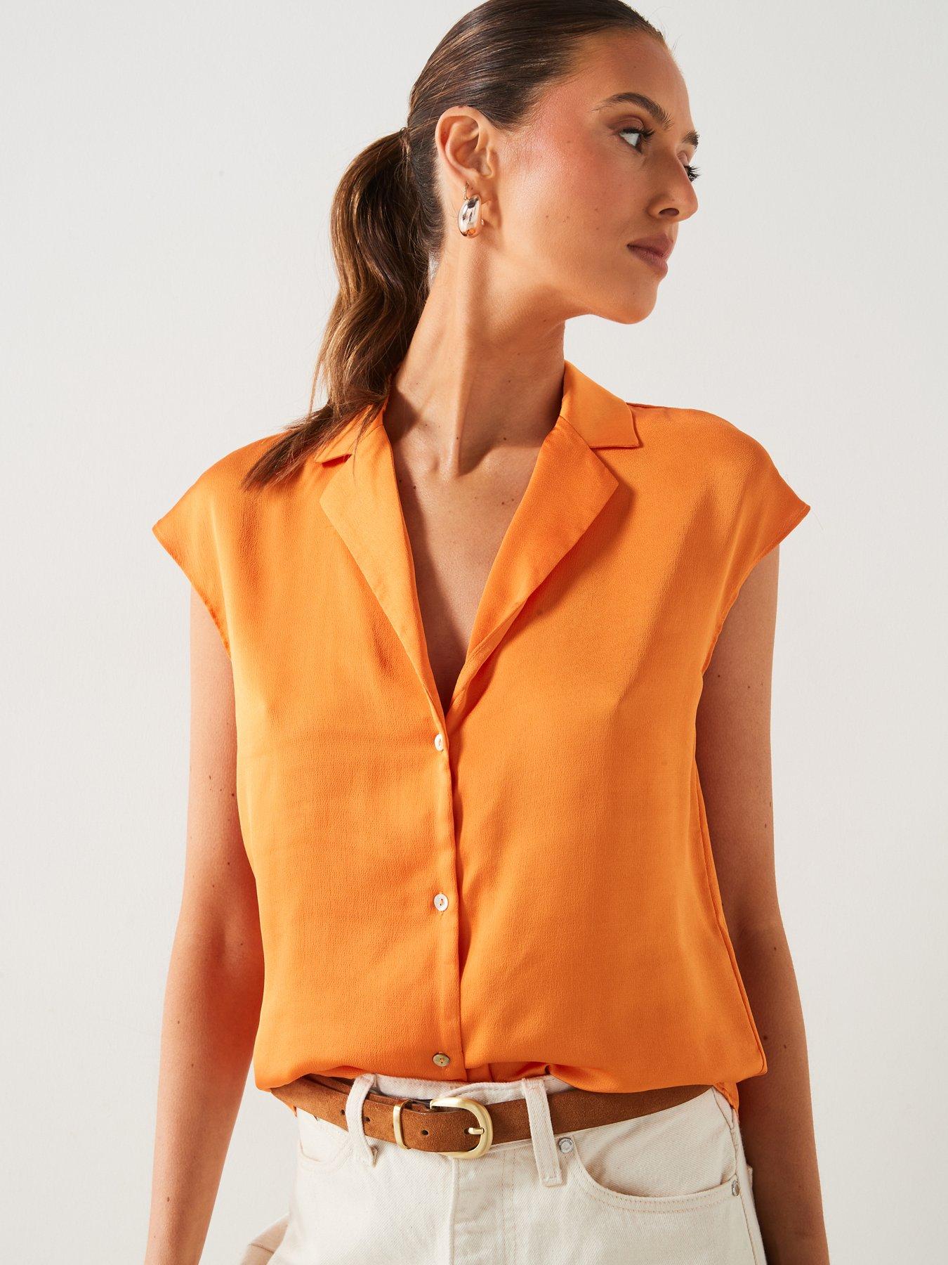 mango-flowy-satin-shirt-orange