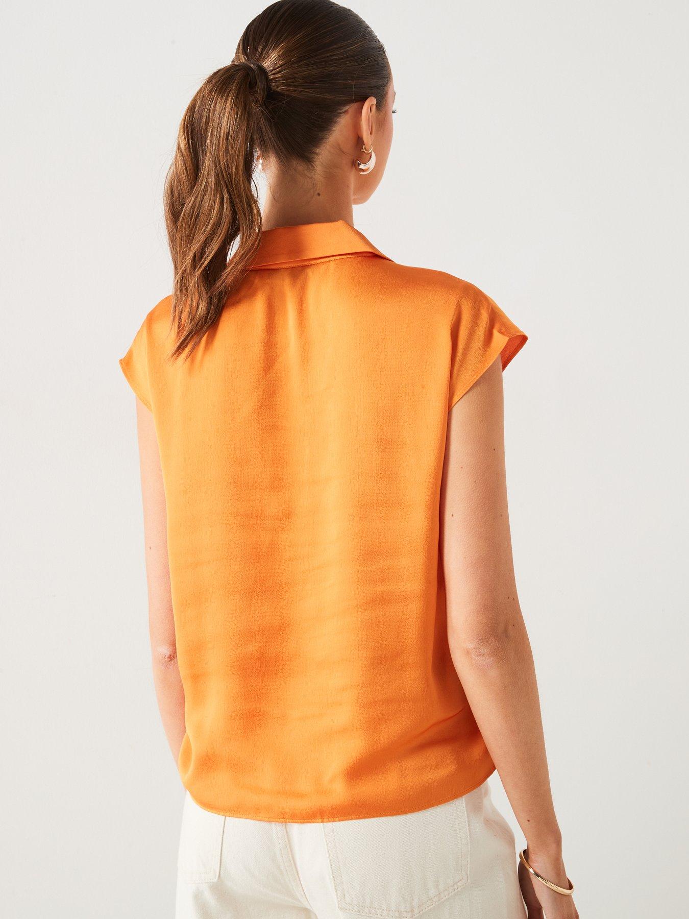 mango-flowy-satin-shirt-orangestillFront