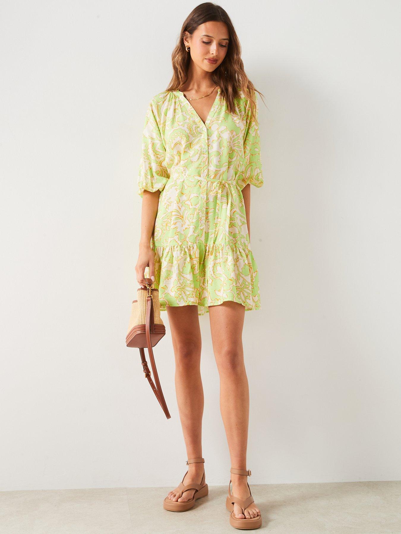 mango-lime-printed-short-sleeve-mini-dressback