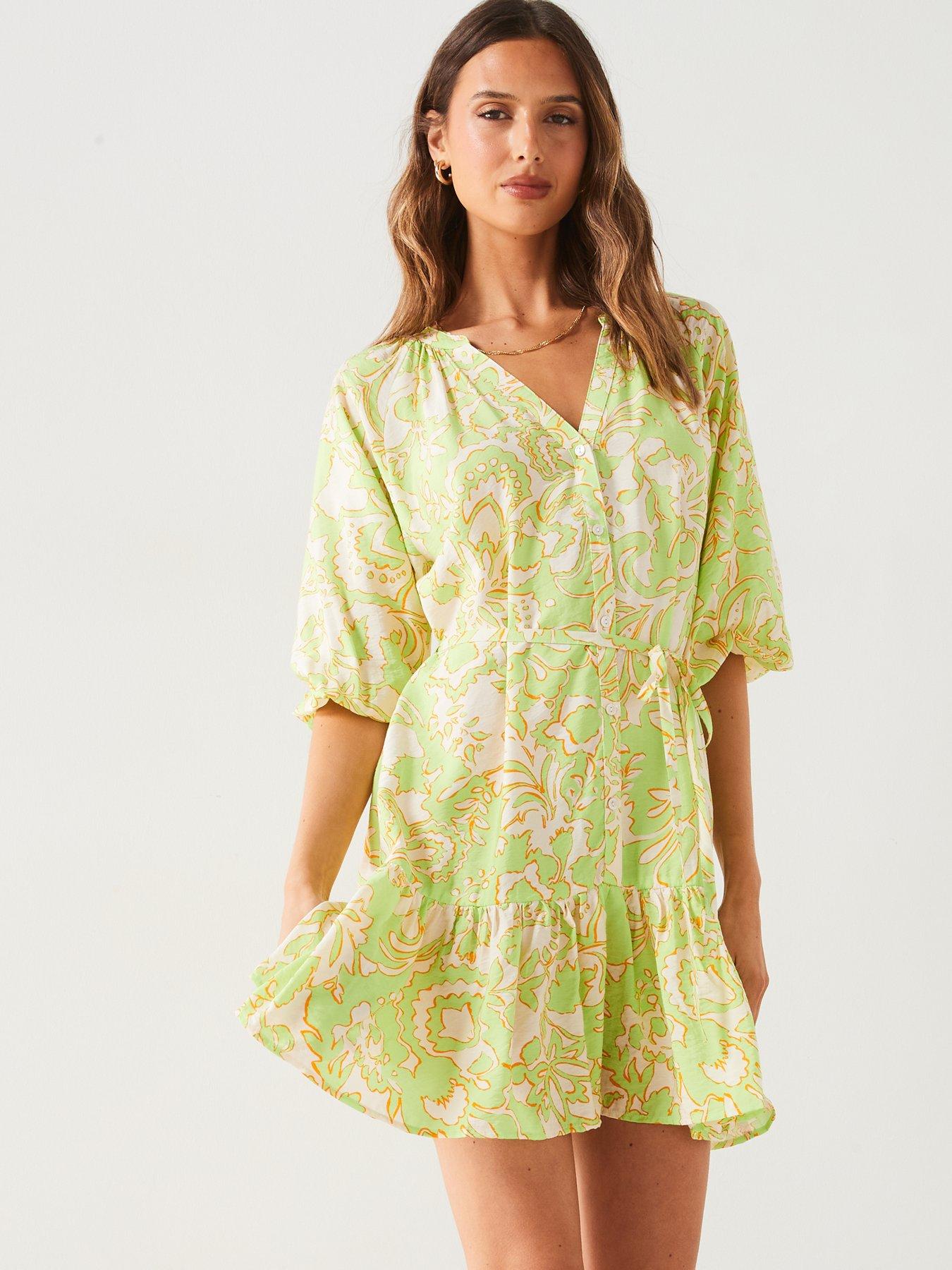 mango-lime-printed-short-sleeve-mini-dressoutfit