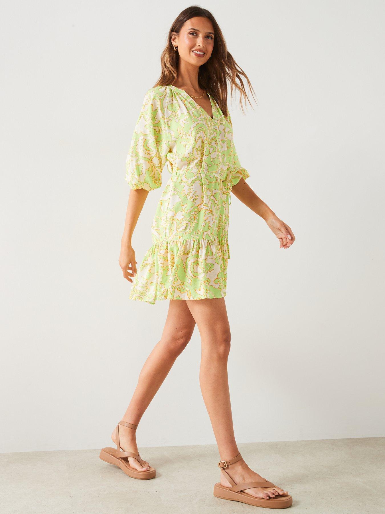 mango-lime-printed-short-sleeve-mini-dressdetail