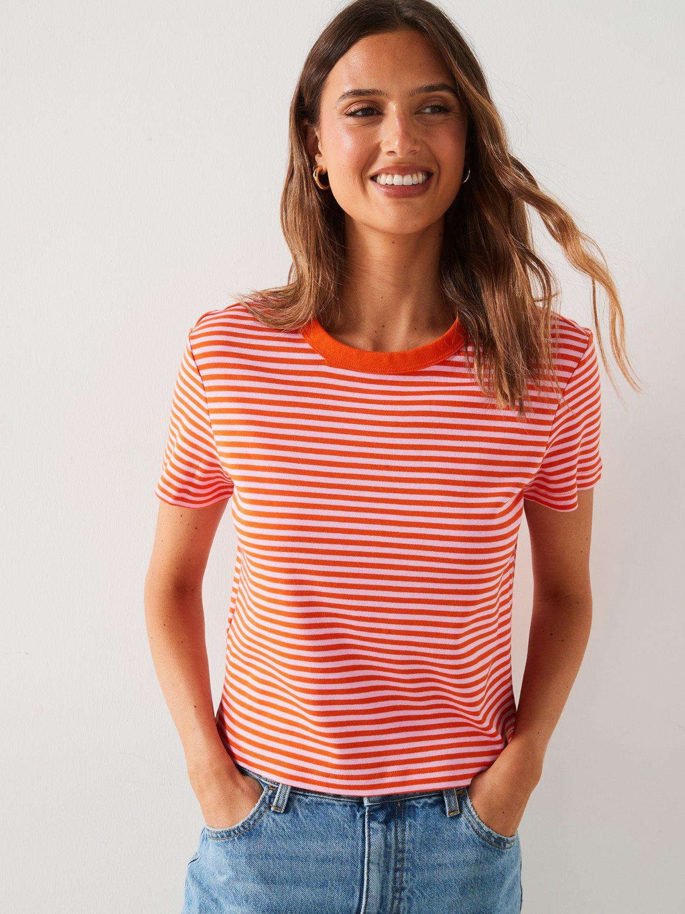 Image 1 of 6 of Mango Orange Stripe T-Shirt - Red