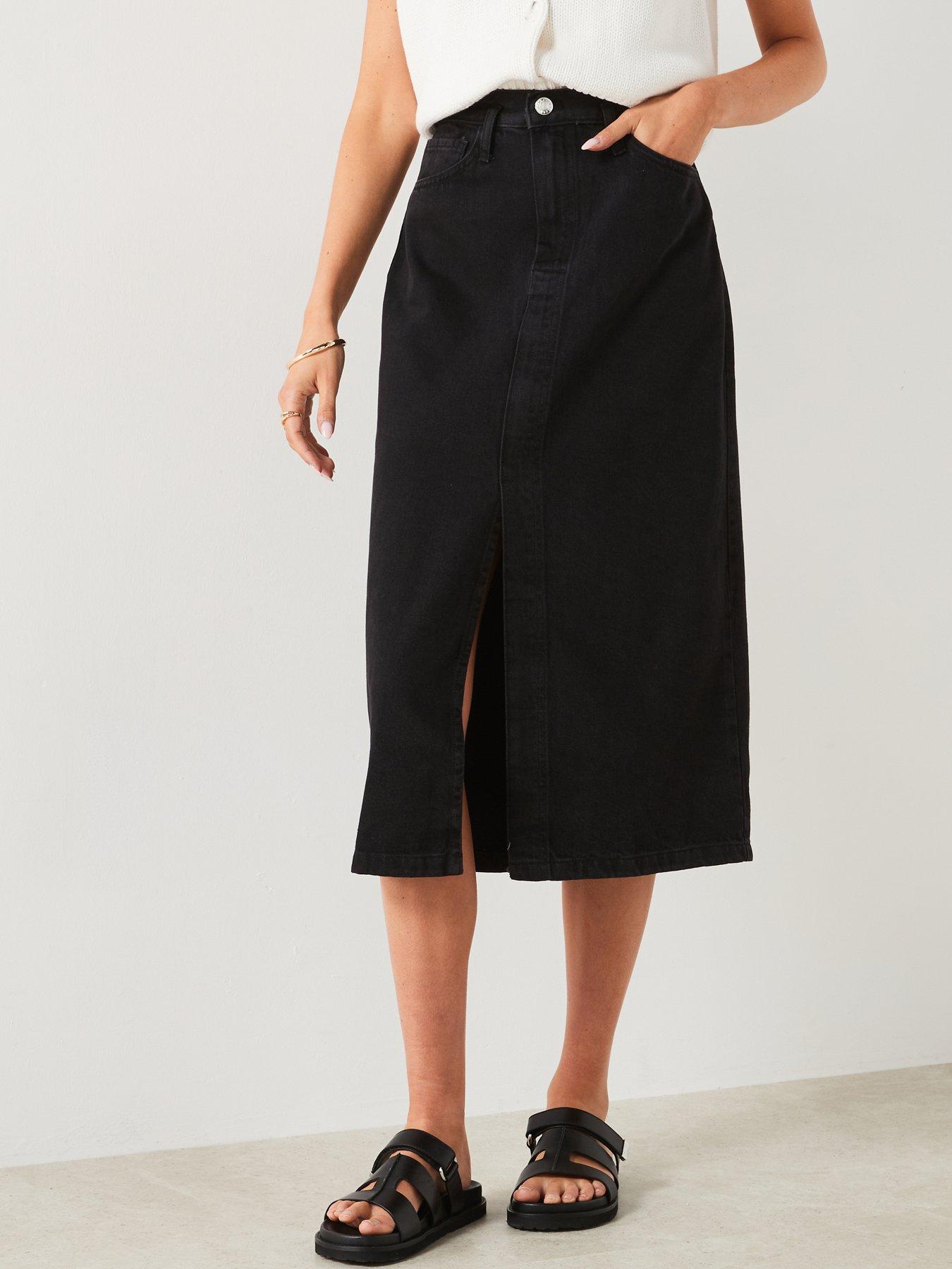 mango-black-denim-midi-skirt