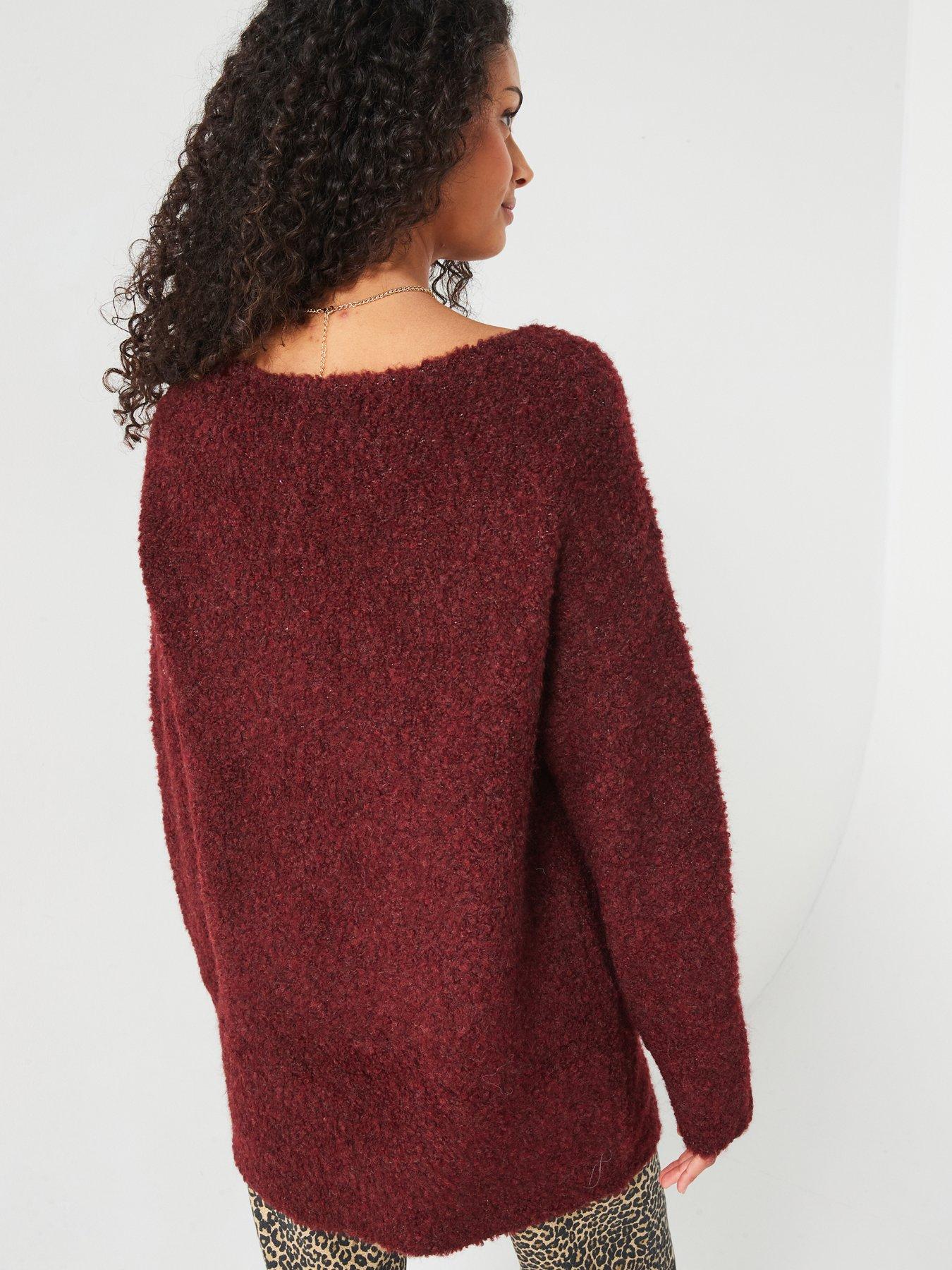 v-by-very-boucle-longline-neck-jumper-dark-redstillFront