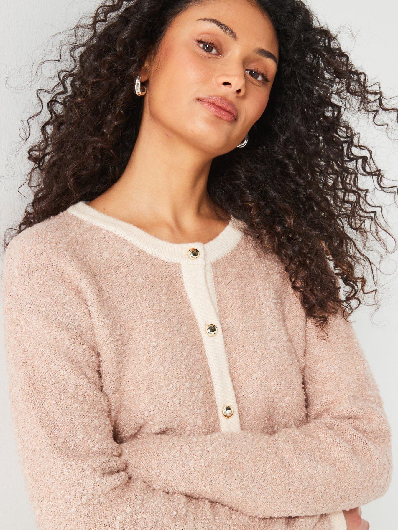 Image 4 of 6 of V by Very Crew Neck Boucle Cardigan - Beige