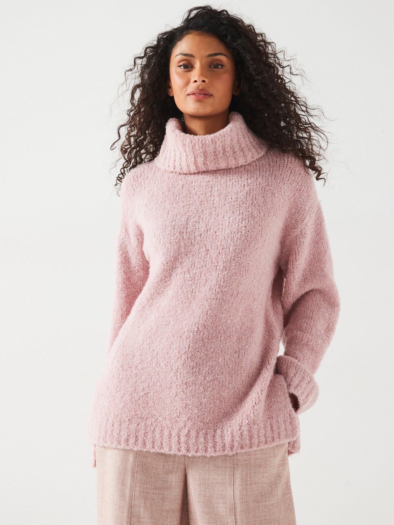 v-by-very-roll-neck-boucle-jumper-with-wool-pink