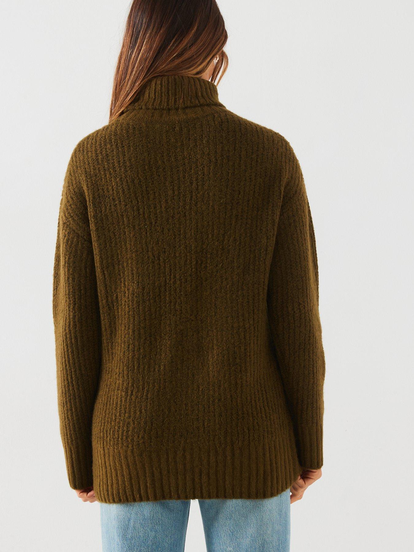 v-by-very-roll-neck-stitch-detail-longline-jumper-greenstillFront