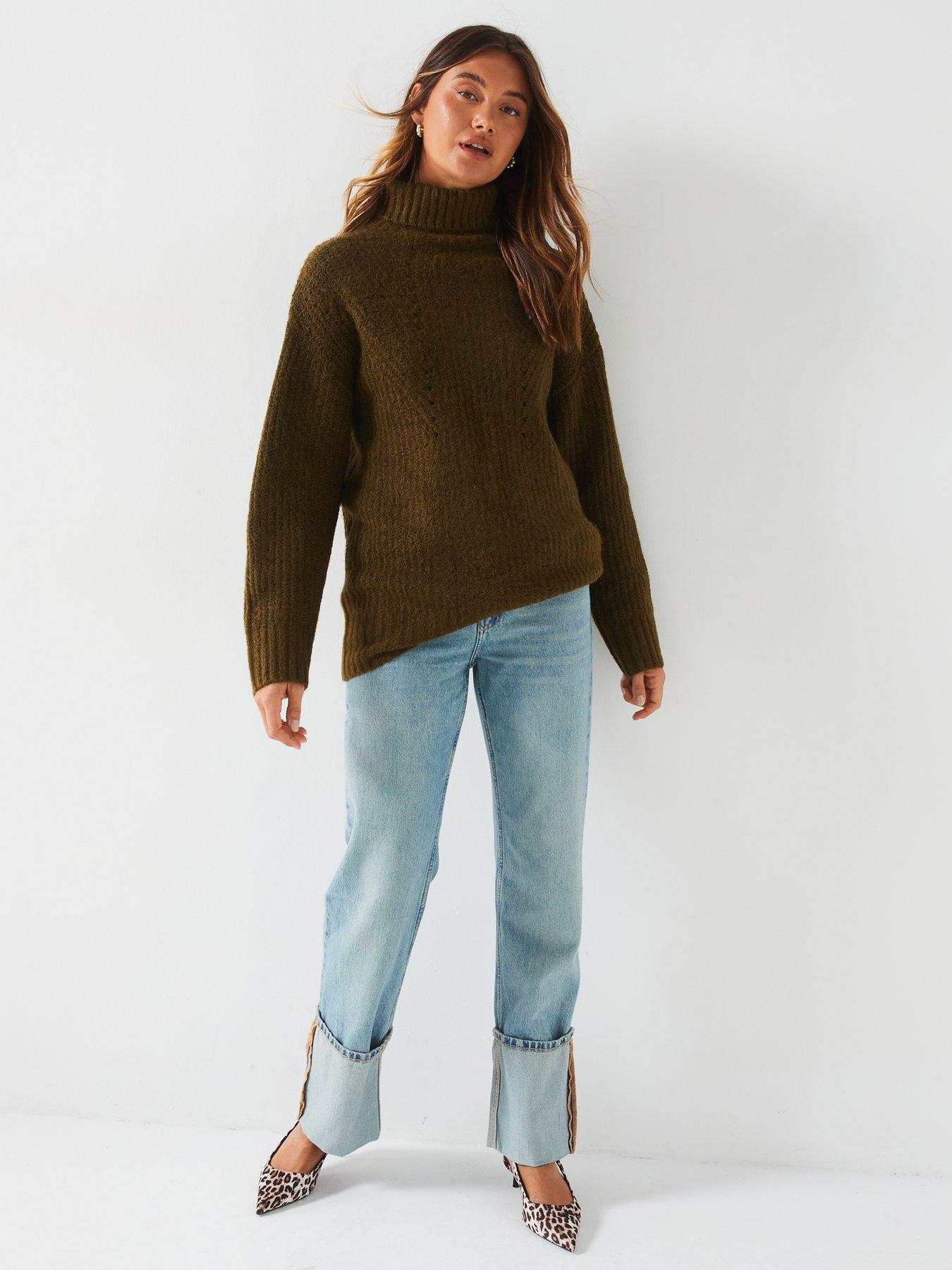 v-by-very-roll-neck-stitch-detail-longline-jumper-greenback