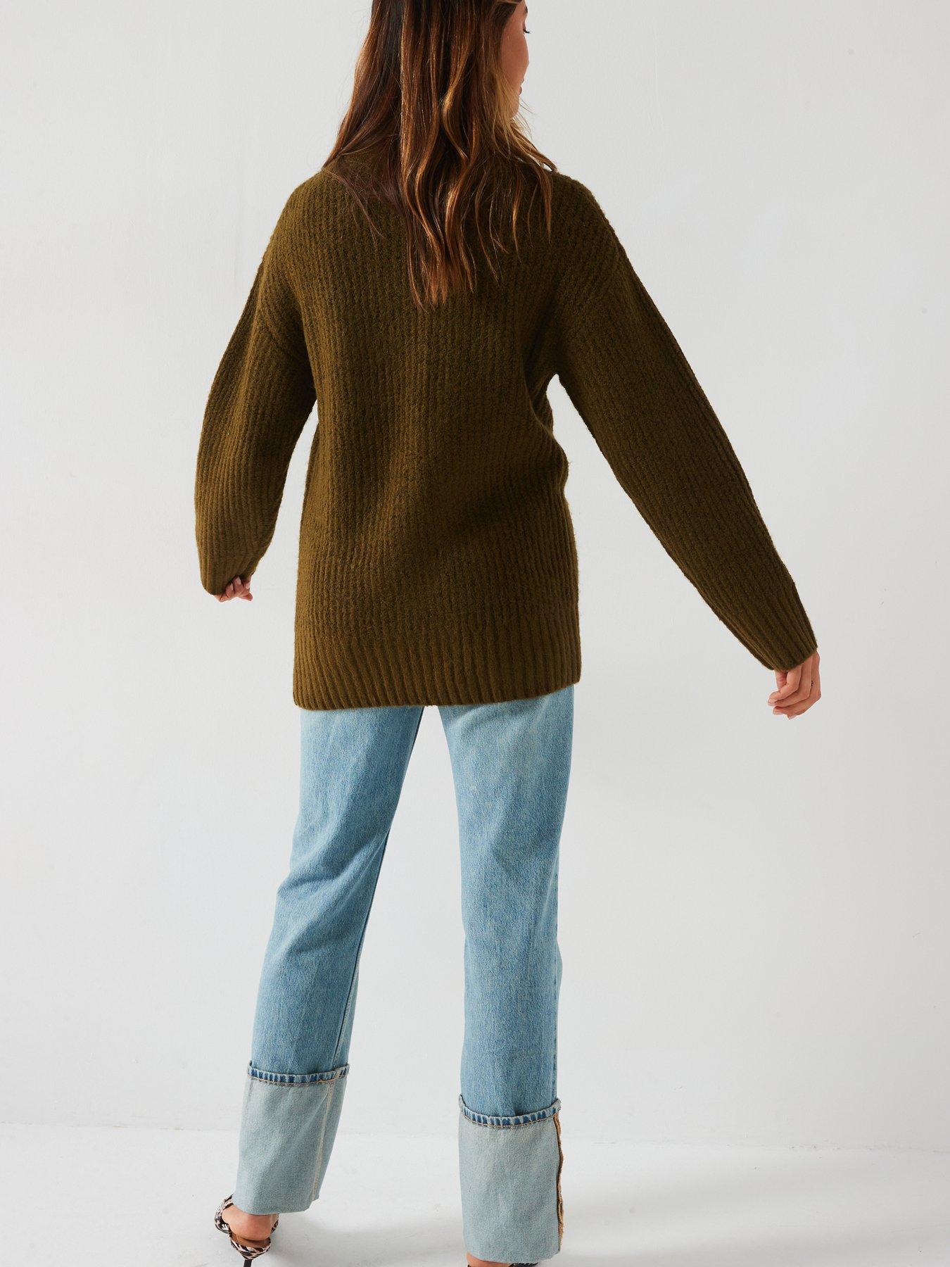 v-by-very-roll-neck-stitch-detail-longline-jumper-greendetail