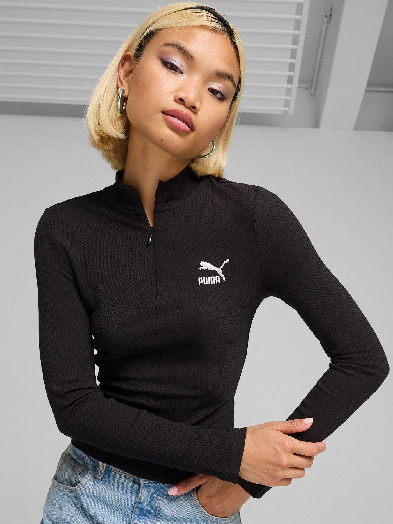 puma-womens-classics-ribbed-half-zip-long-sleeve-t-shirt-black