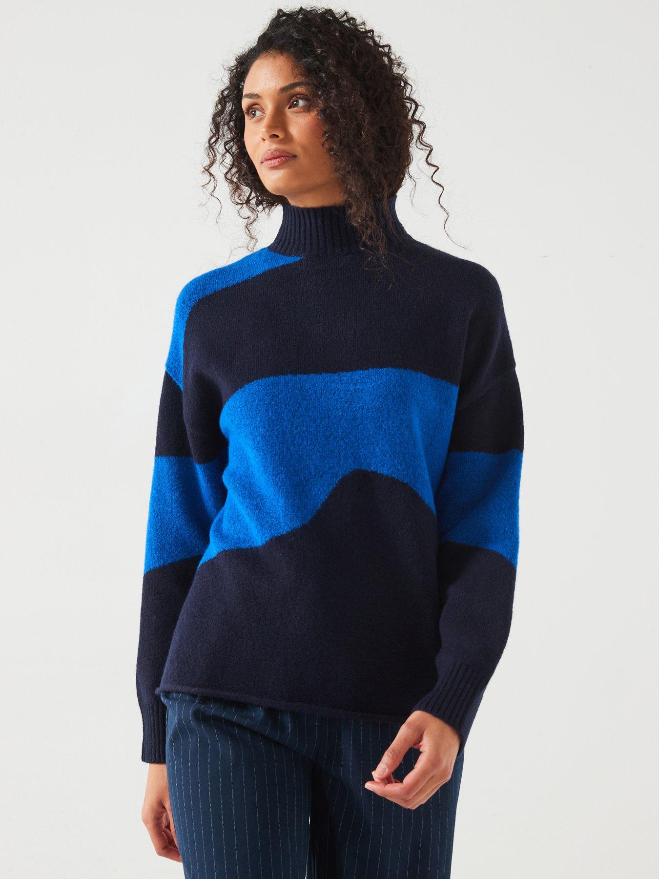 v-by-very-funnel-neck-abstract-colour-block-blue