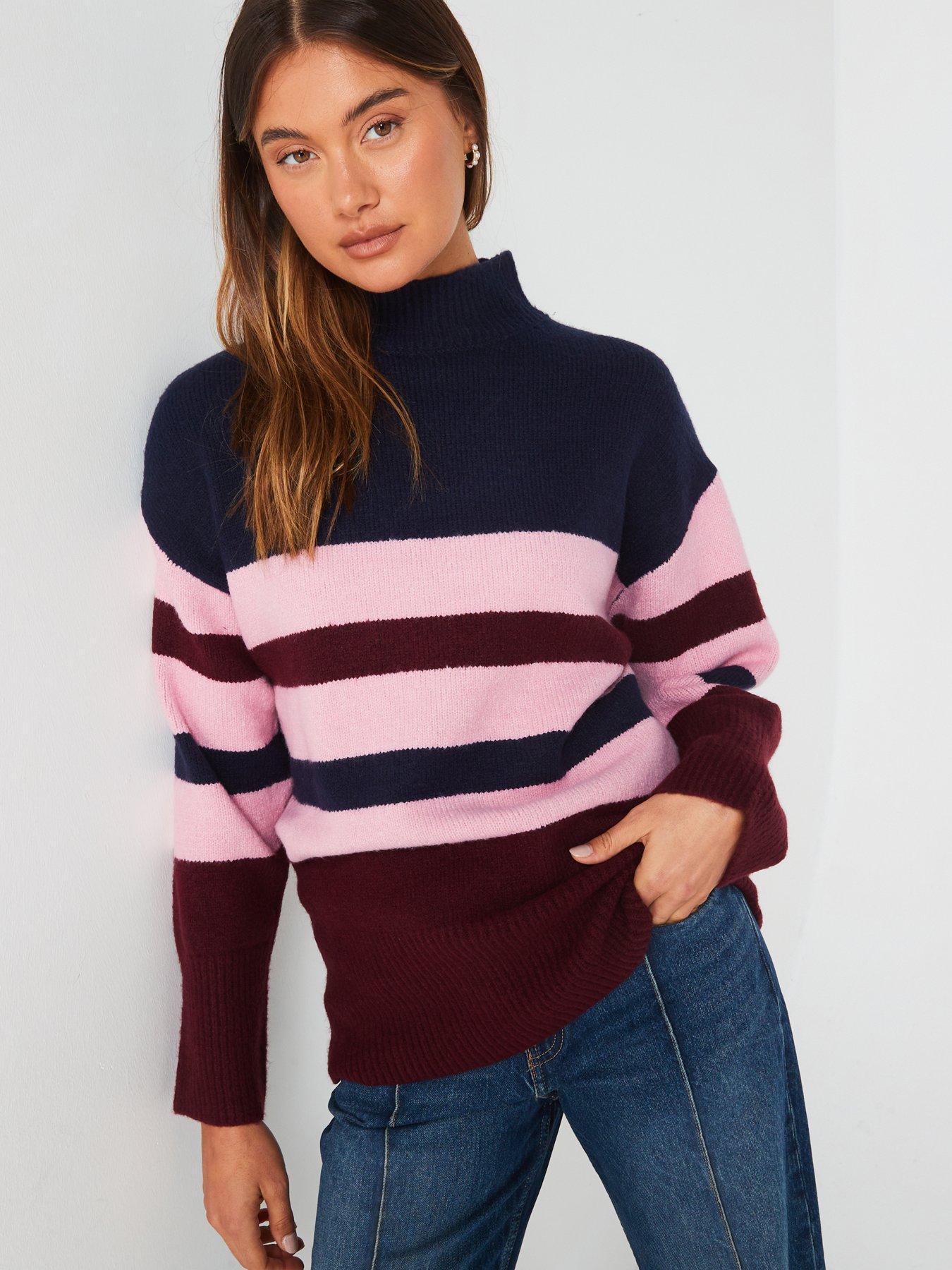 v-by-very-funnel-neck-longline-colour-block-jumper-multi