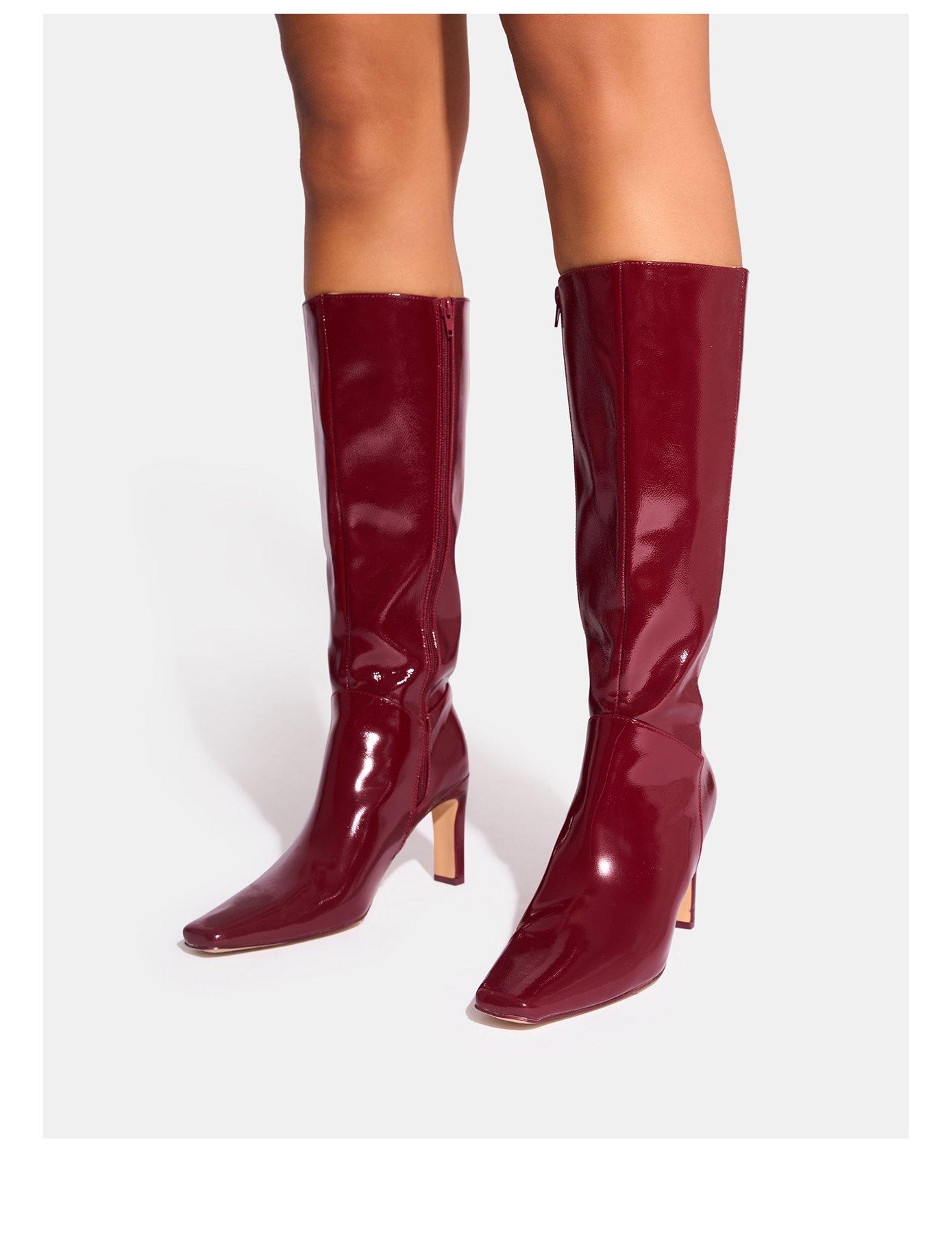 Knee High Boots Wine Patent Leather Boots Luxury Over-the-Knee