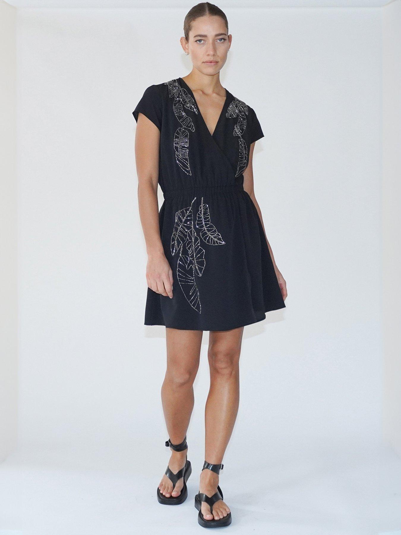 religion-sensation-wrap-beaded-mini-dress-blackfront