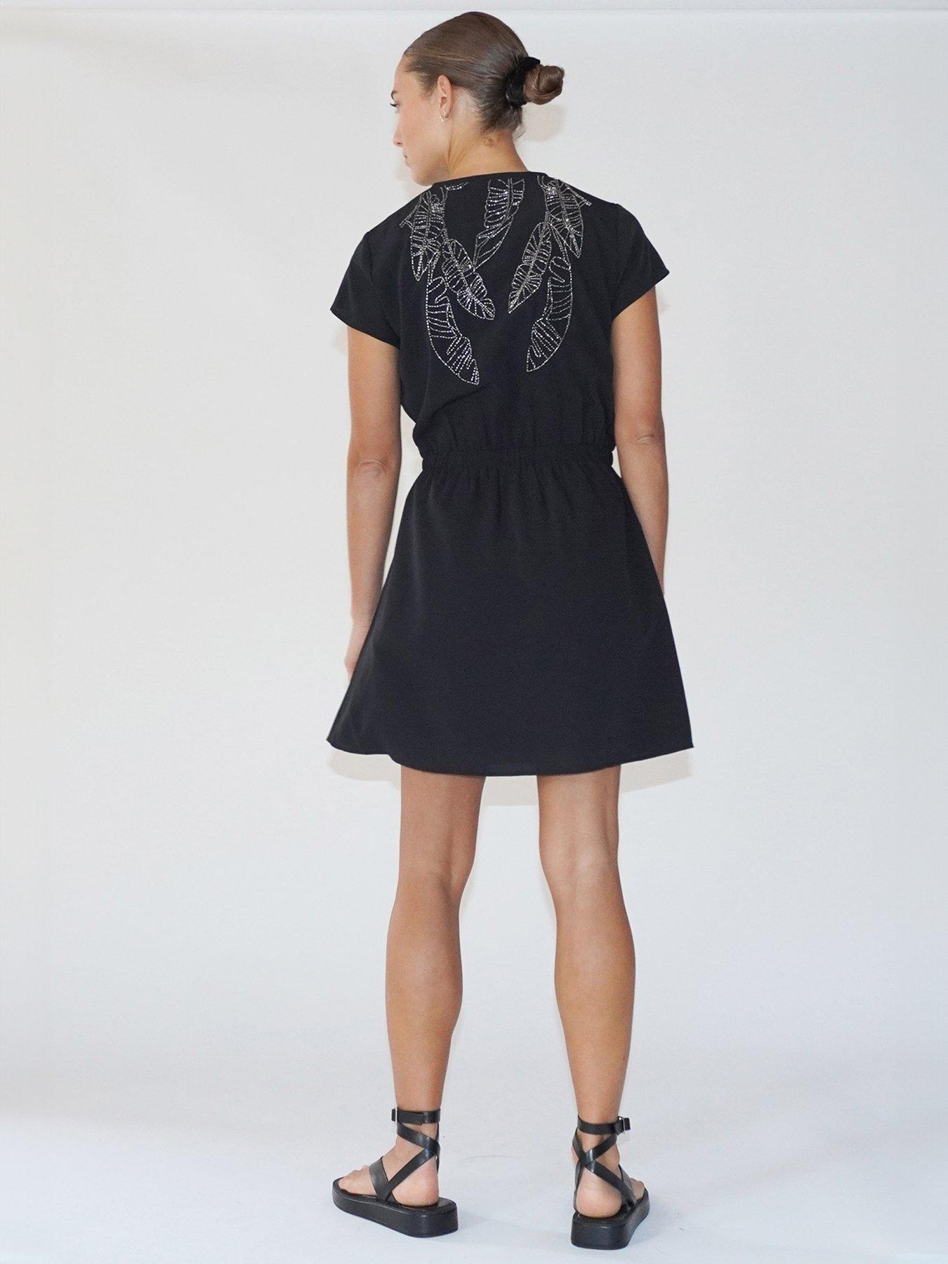 religion-sensation-wrap-beaded-mini-dress-blackstillFront