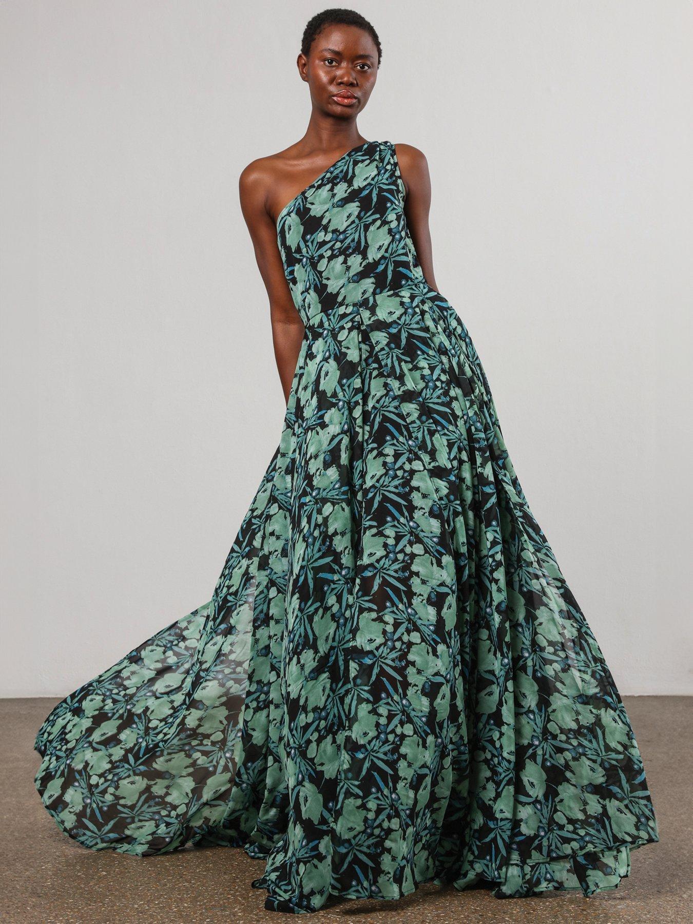 Religion One Shoulder Full Floaty Skirt Maxi Dress Green Very Ireland