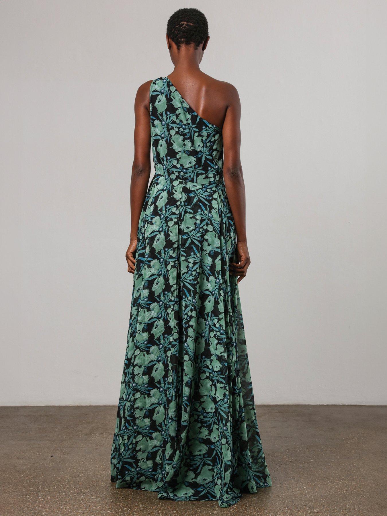 religion-one-shoulder-full-floaty-skirt-maxi-dress-greenstillFront