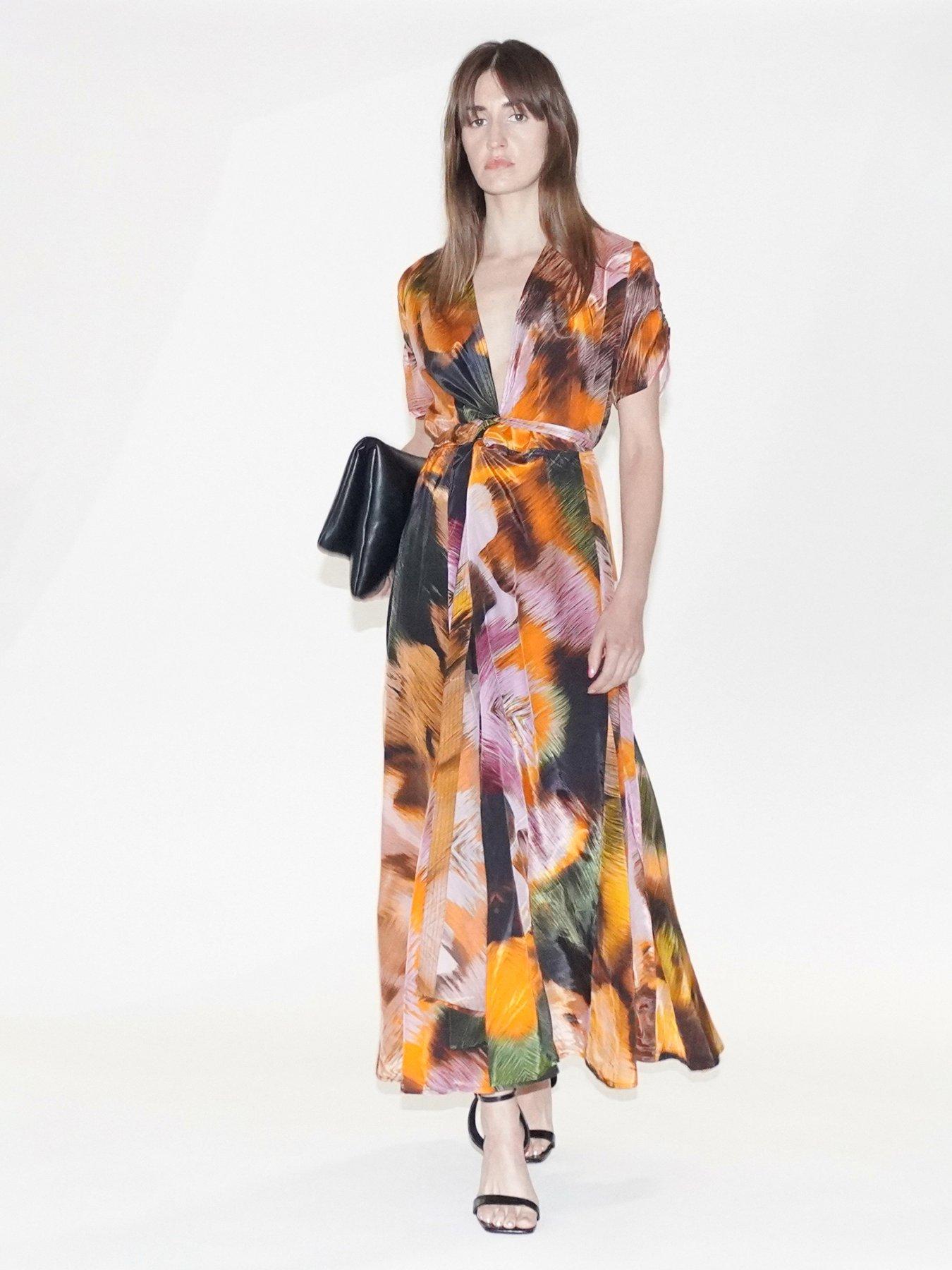 Image 1 of 6 of Religion Solstice Full Skirt Abstract Wrap Dress - Orange