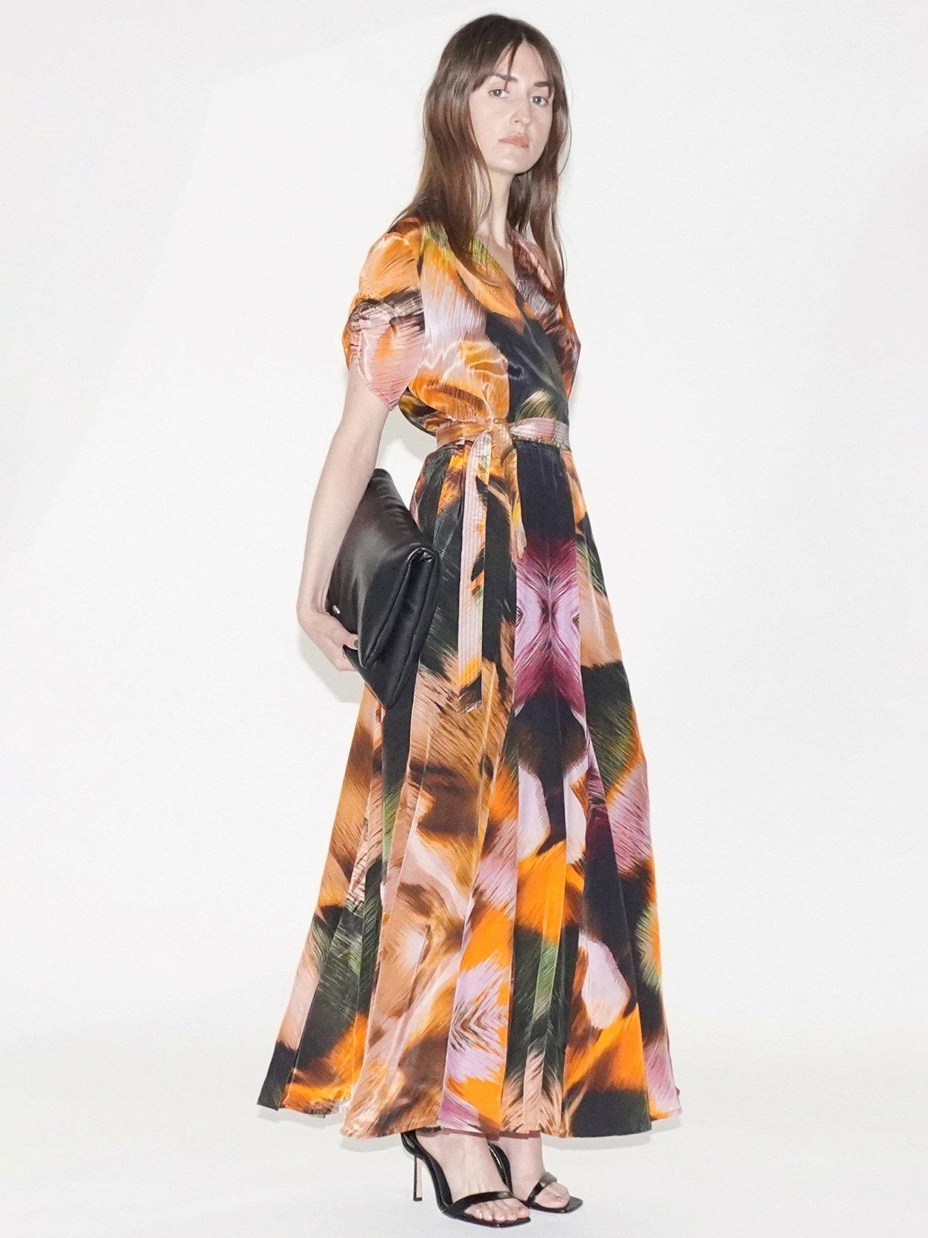 Image 6 of 6 of Religion Solstice Full Skirt Abstract Wrap Dress - Orange