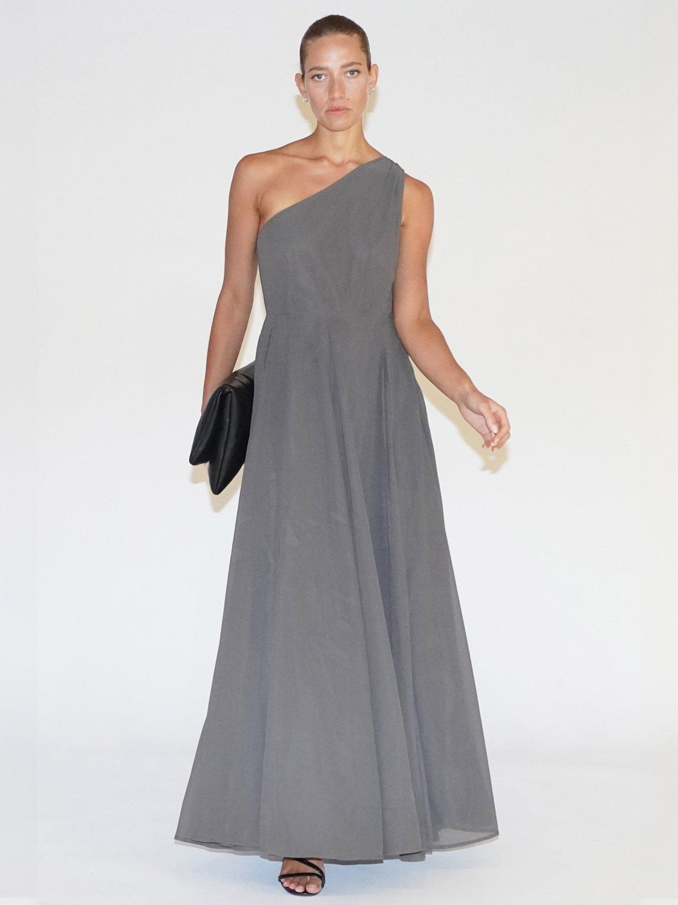 Religion One Shoulder Full Skirt Maxi Dress - Grey