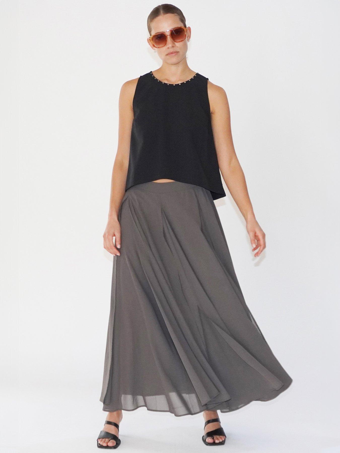 undefined Religion Floaty Sheer Multi Layered Olsen Maxi Skirt - Grey