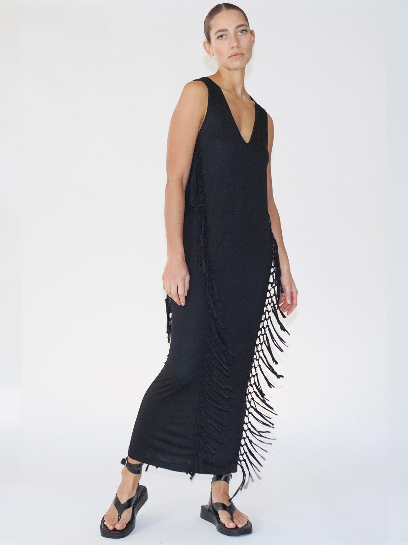 religion-flourish-jersey-tassel-maxi-dress-black