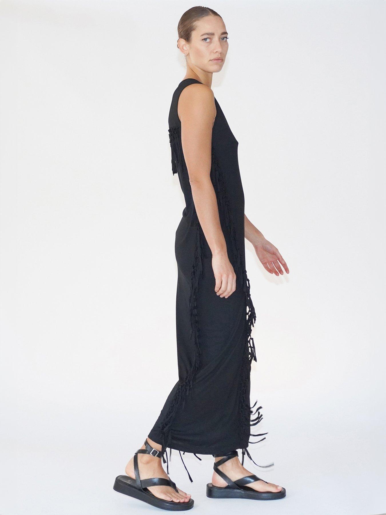 religion-flourish-jersey-tassel-maxi-dress-blackstillFront