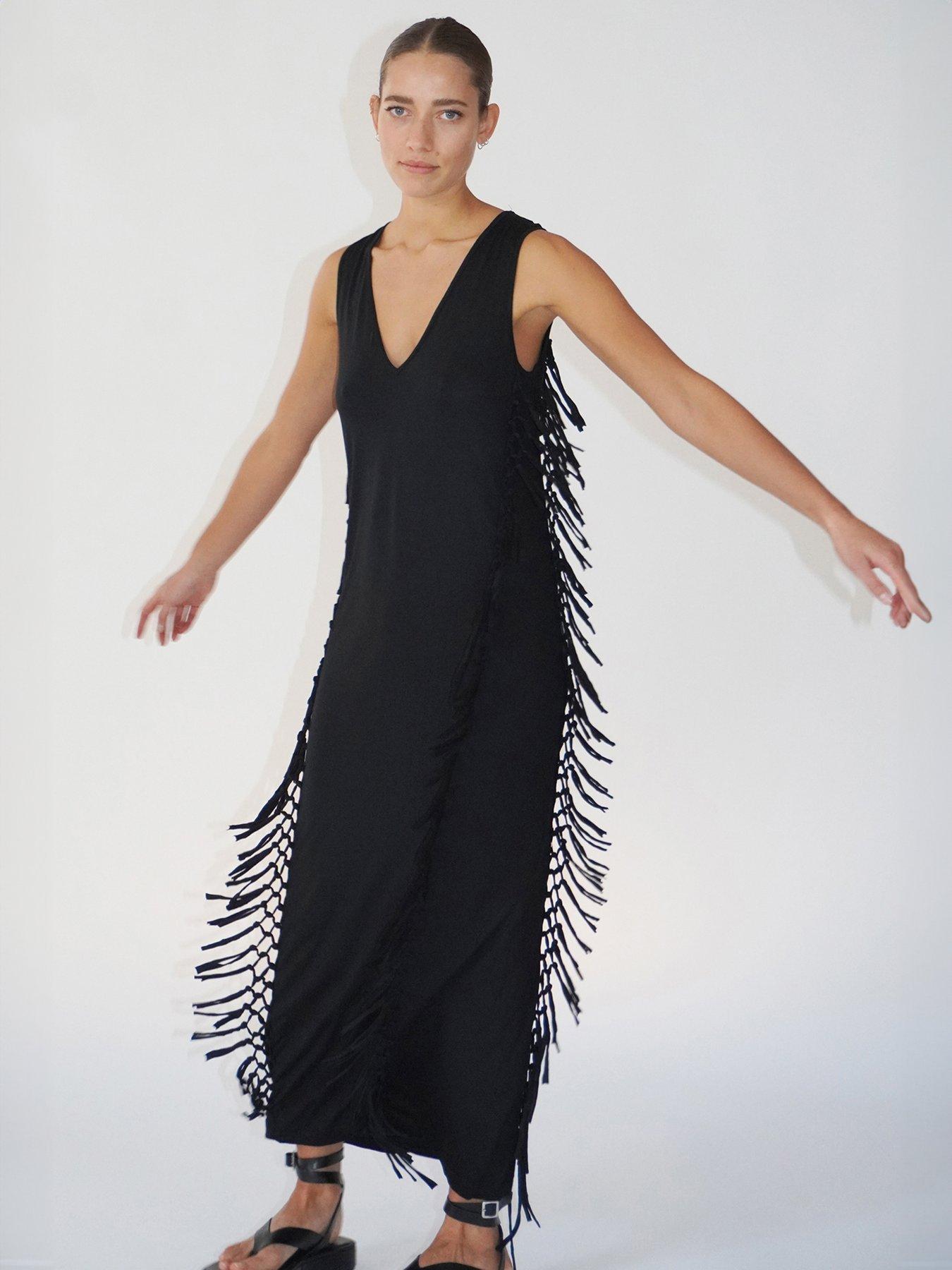 religion-flourish-jersey-tassel-maxi-dress-blackdetail