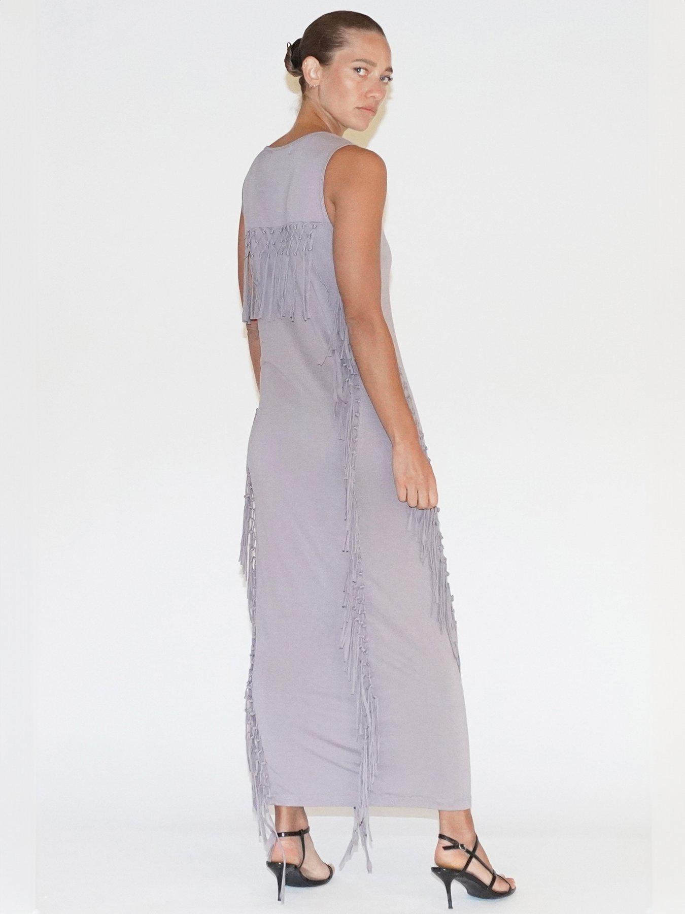 religion-flourish-jersey-tassel-maxi-dress-greystillFront