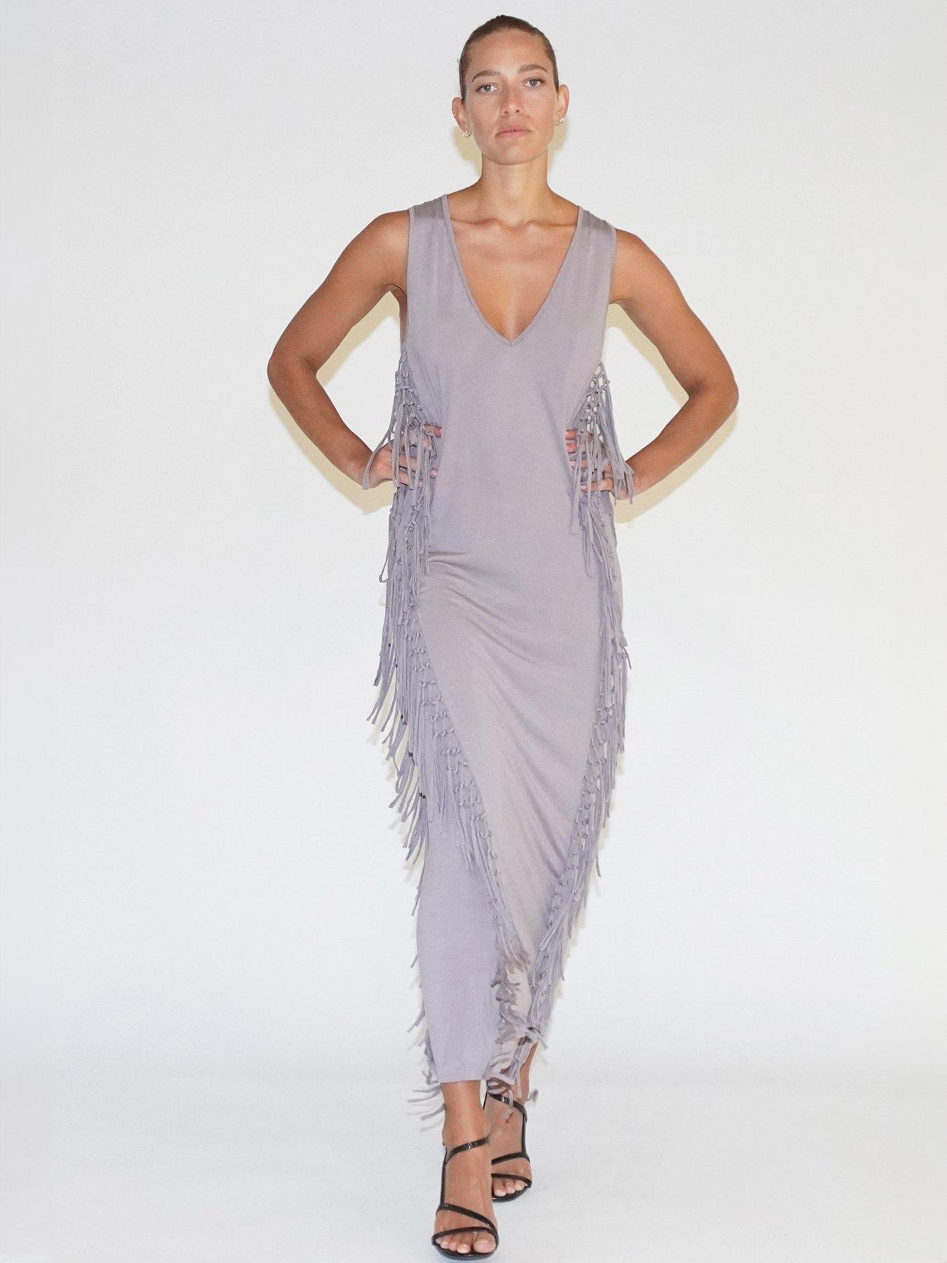 religion-flourish-jersey-tassel-maxi-dress-greydetail