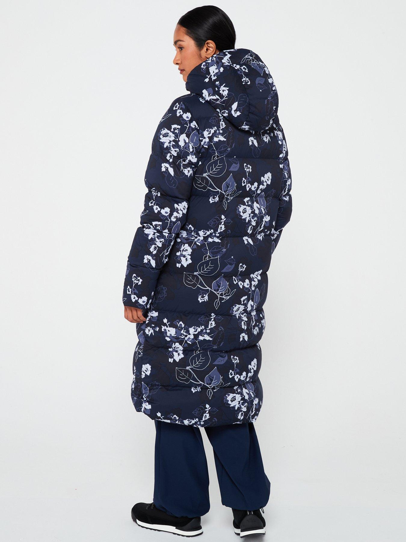 columbia-womens-boundless-days-print-long-down-jacket-bluestillFront