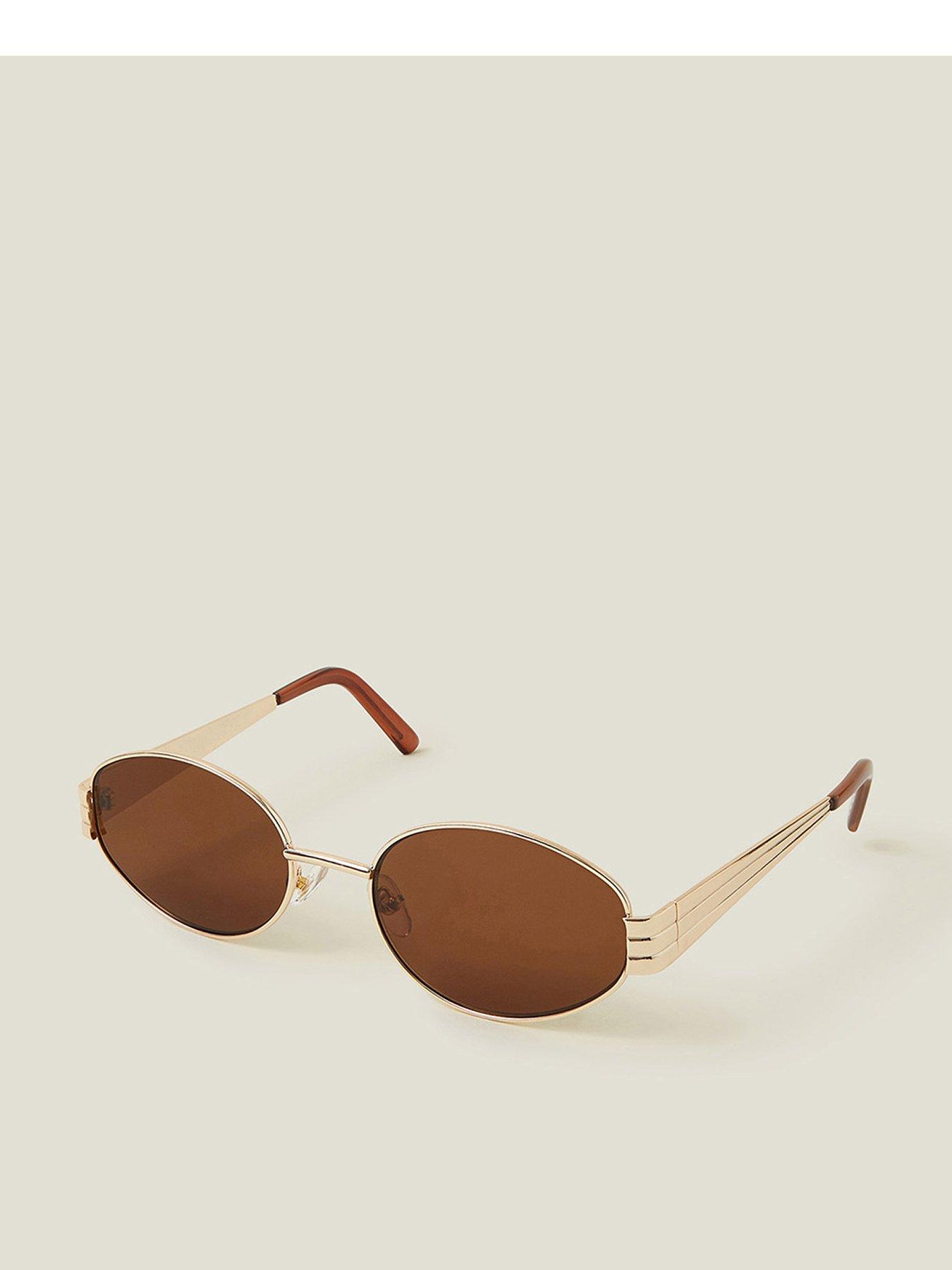 Image 1 of 3 of Accessorize Oval Gold Metal Frame Sunglasses