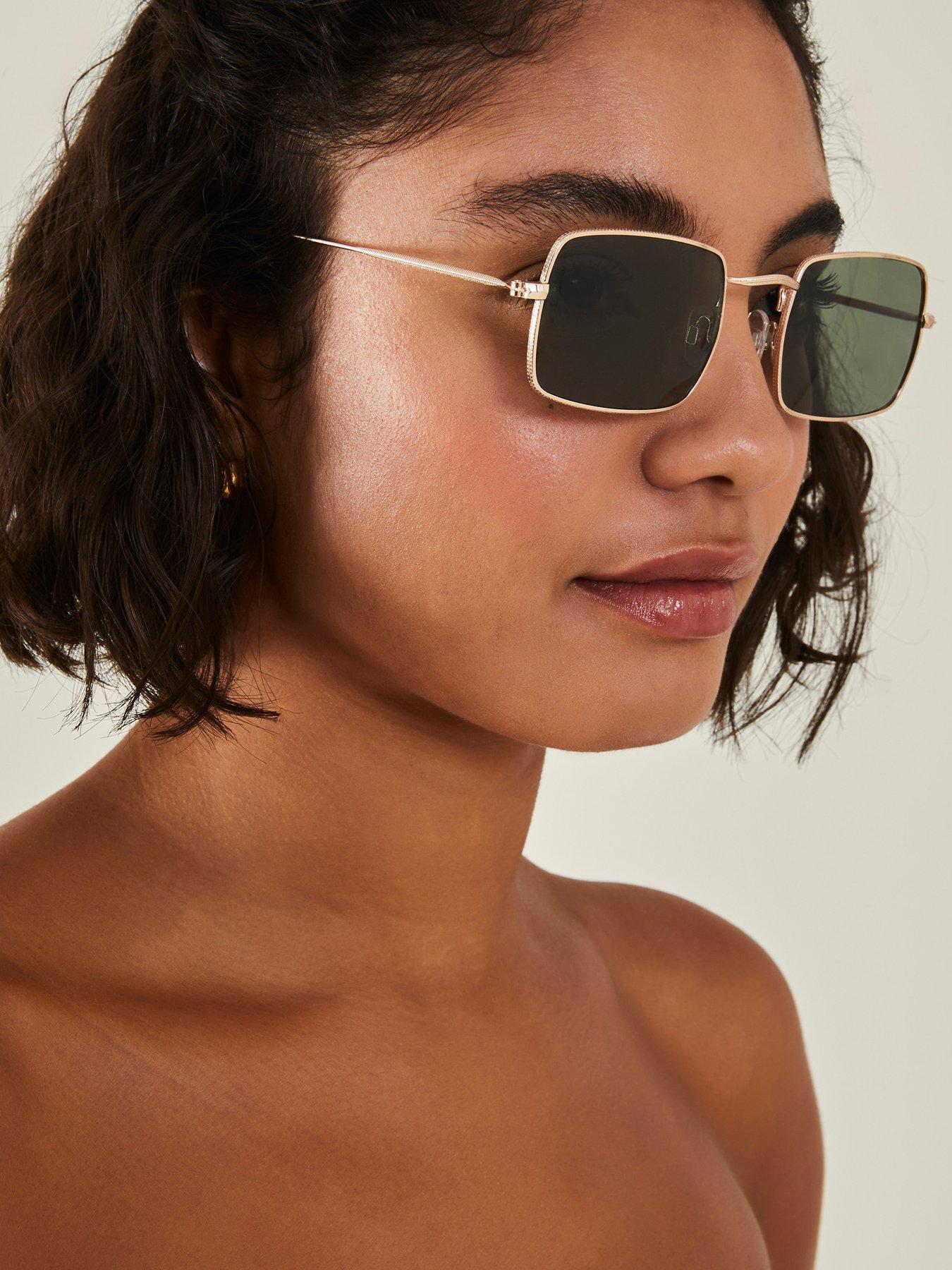 Image 2 of 3 of Accessorize Metal Frame Slim Square Sunglasses
