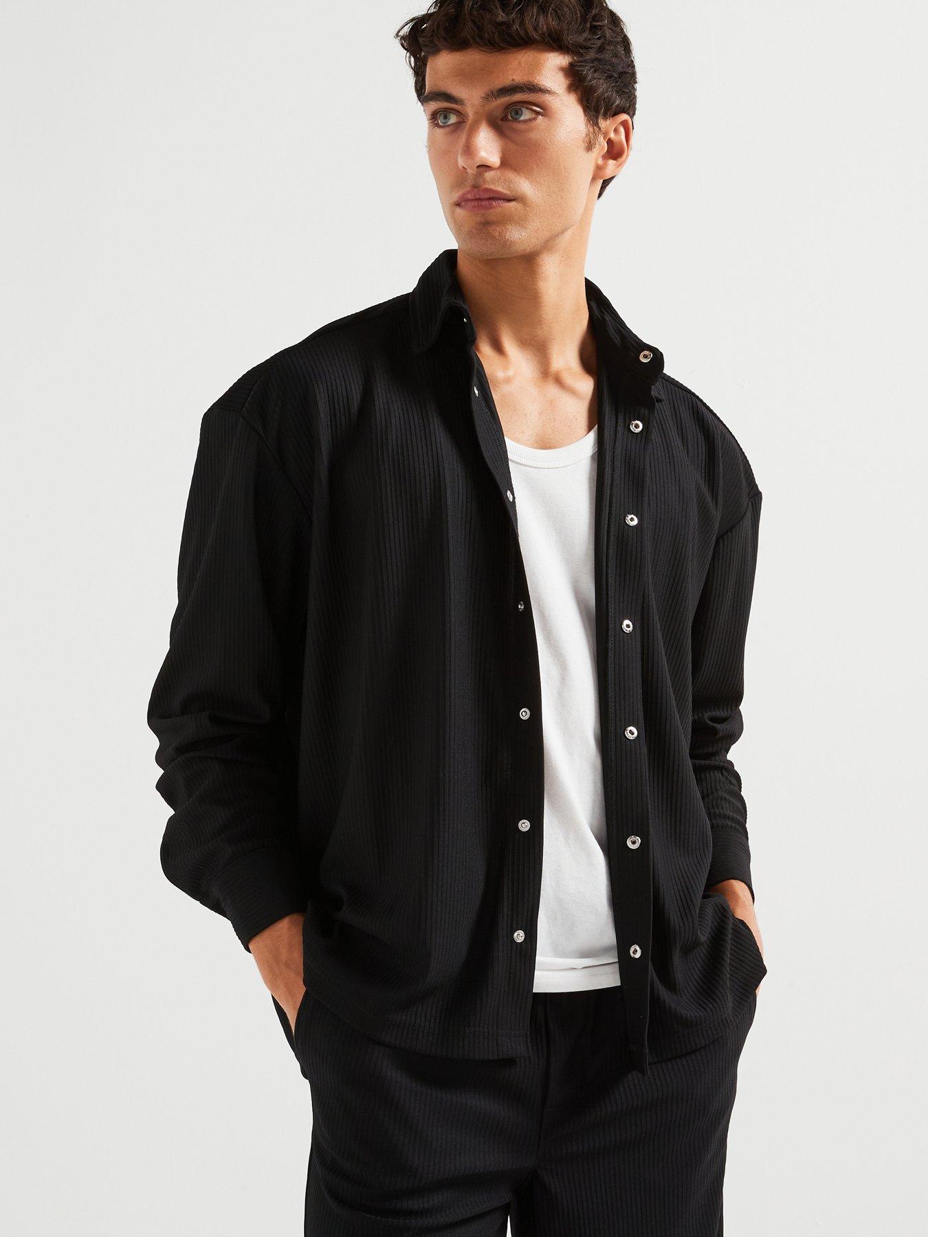 only-sons-co-ord-long-sleeve-relaxed-fit-pleated-shirt-black