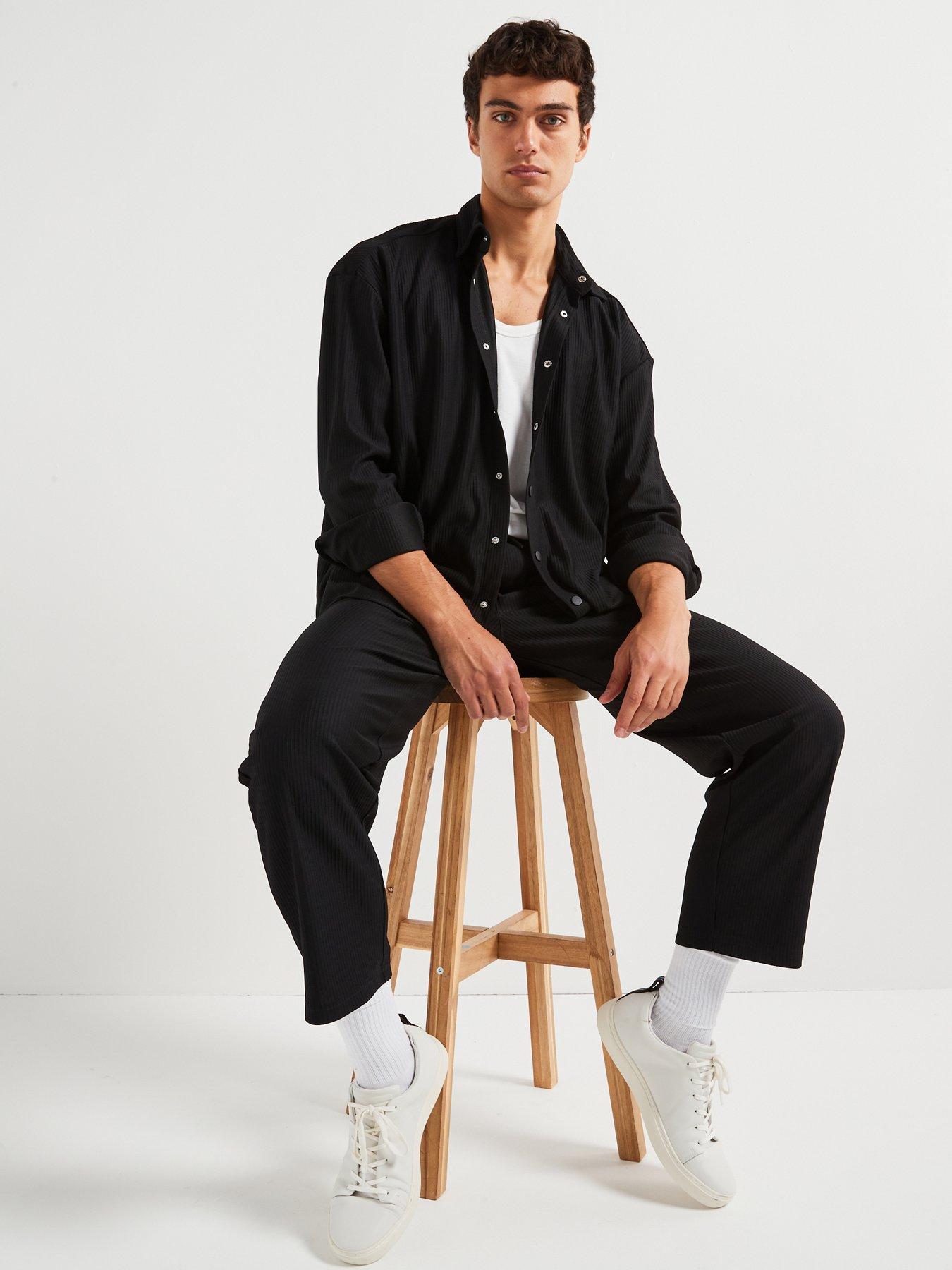 only-sons-co-ord-long-sleeve-relaxed-fit-pleated-shirt-blackback