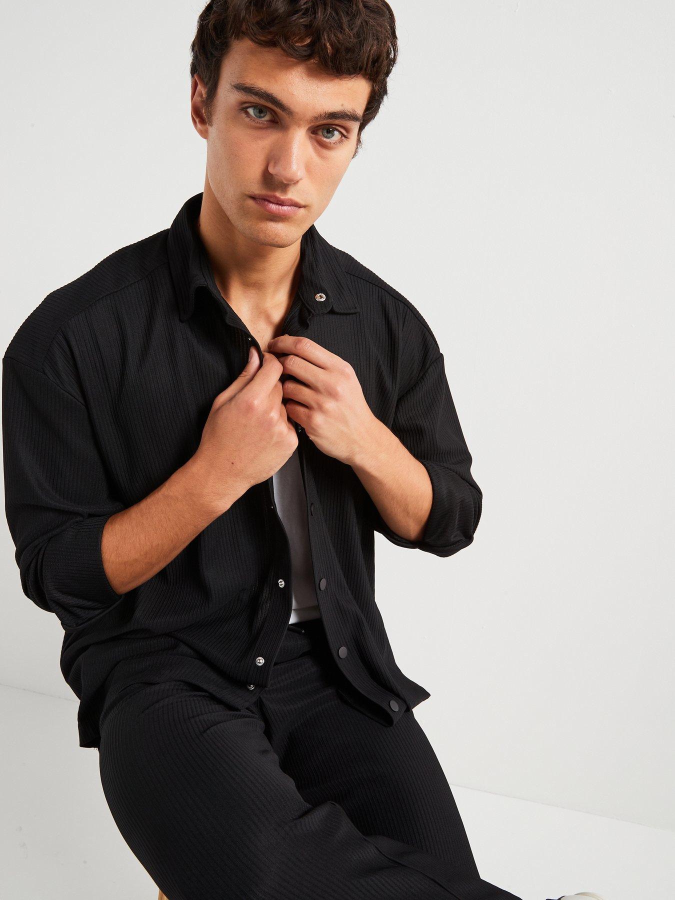 only-sons-co-ord-long-sleeve-relaxed-fit-pleated-shirt-blackoutfit