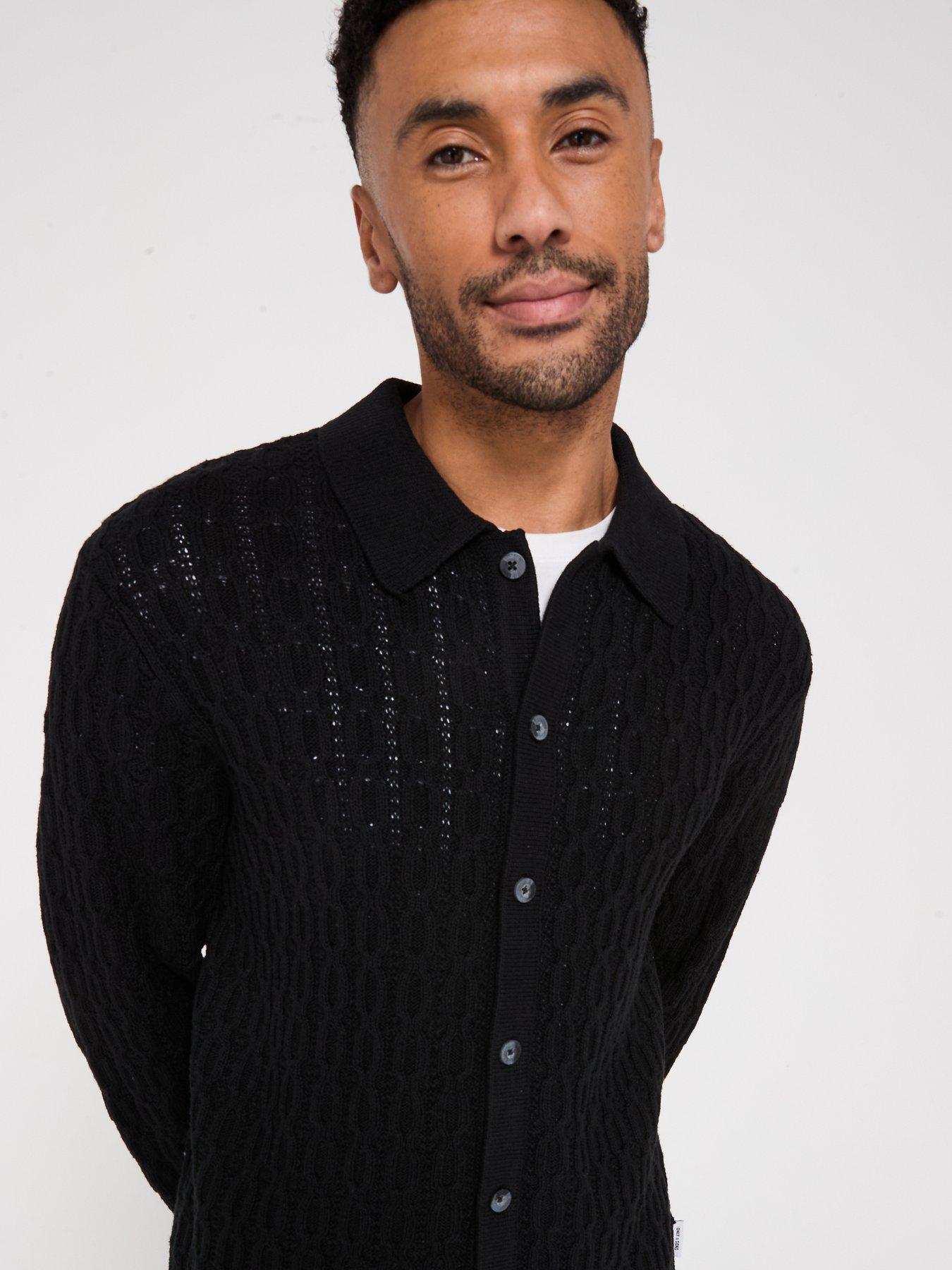 only-sons-long-sleeve-cable-texture-knitted-polo-shirt-blackdetail
