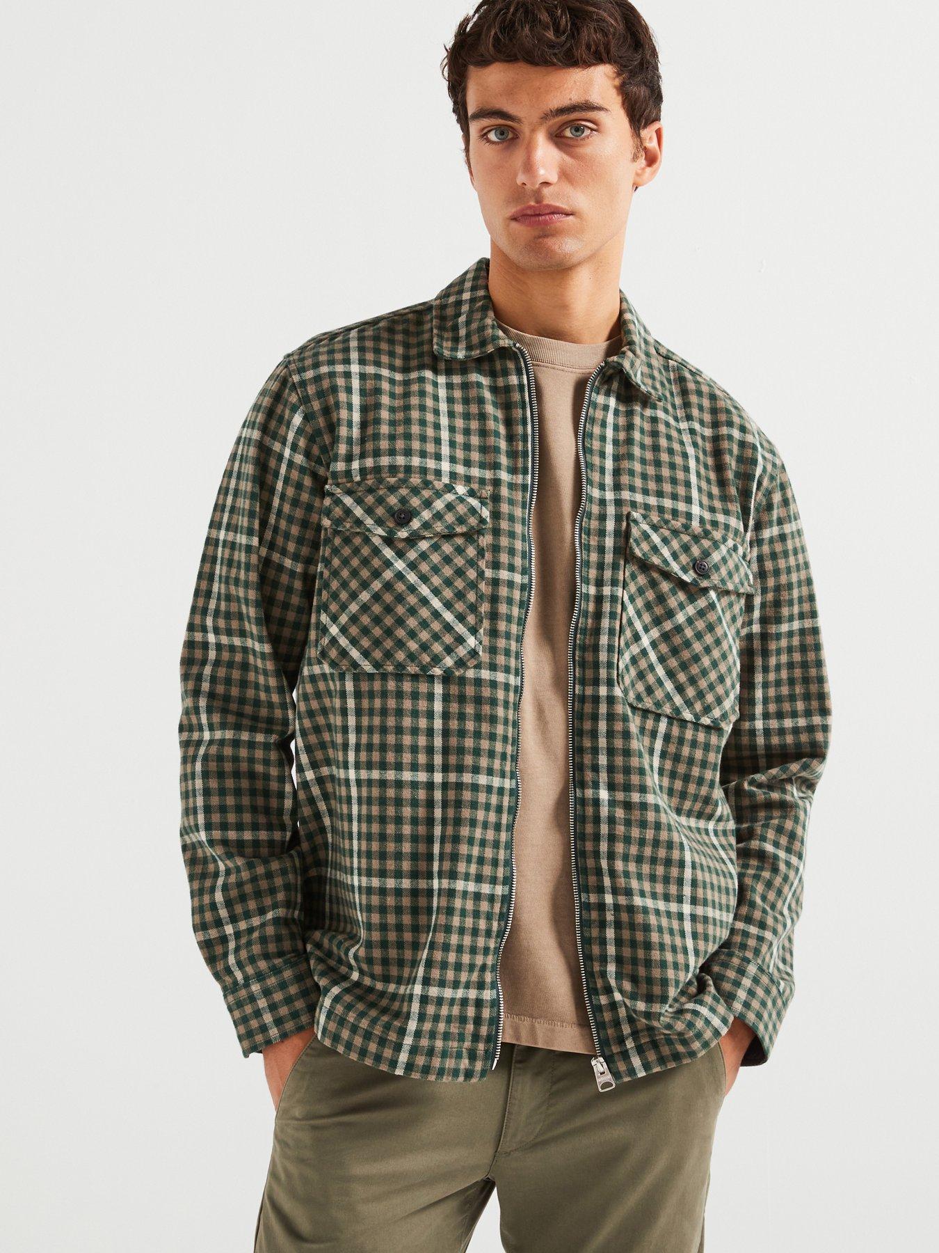 only-sons-two-pocket-zip-check-overshirt-green