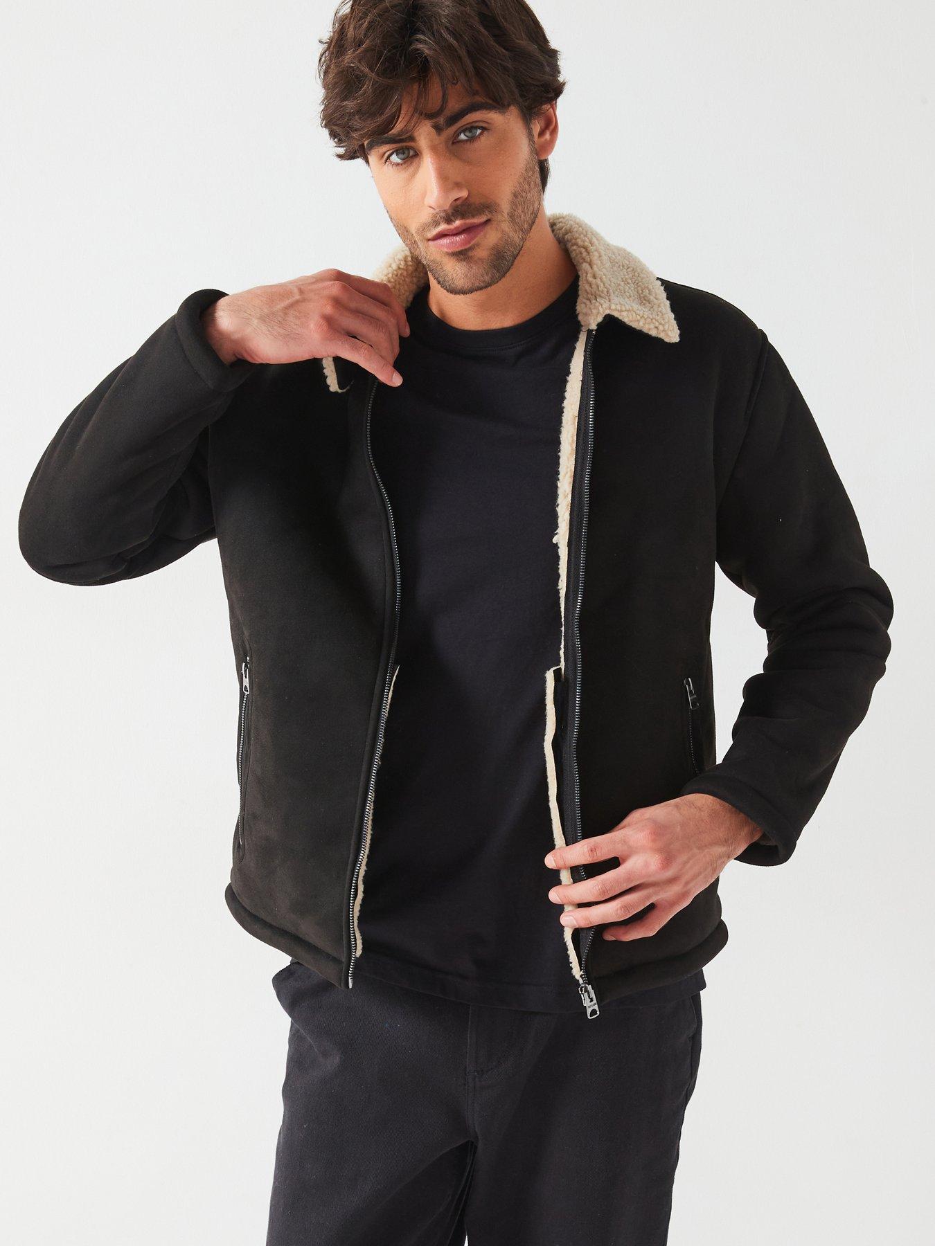 Only faux leather shearling jacket best sale