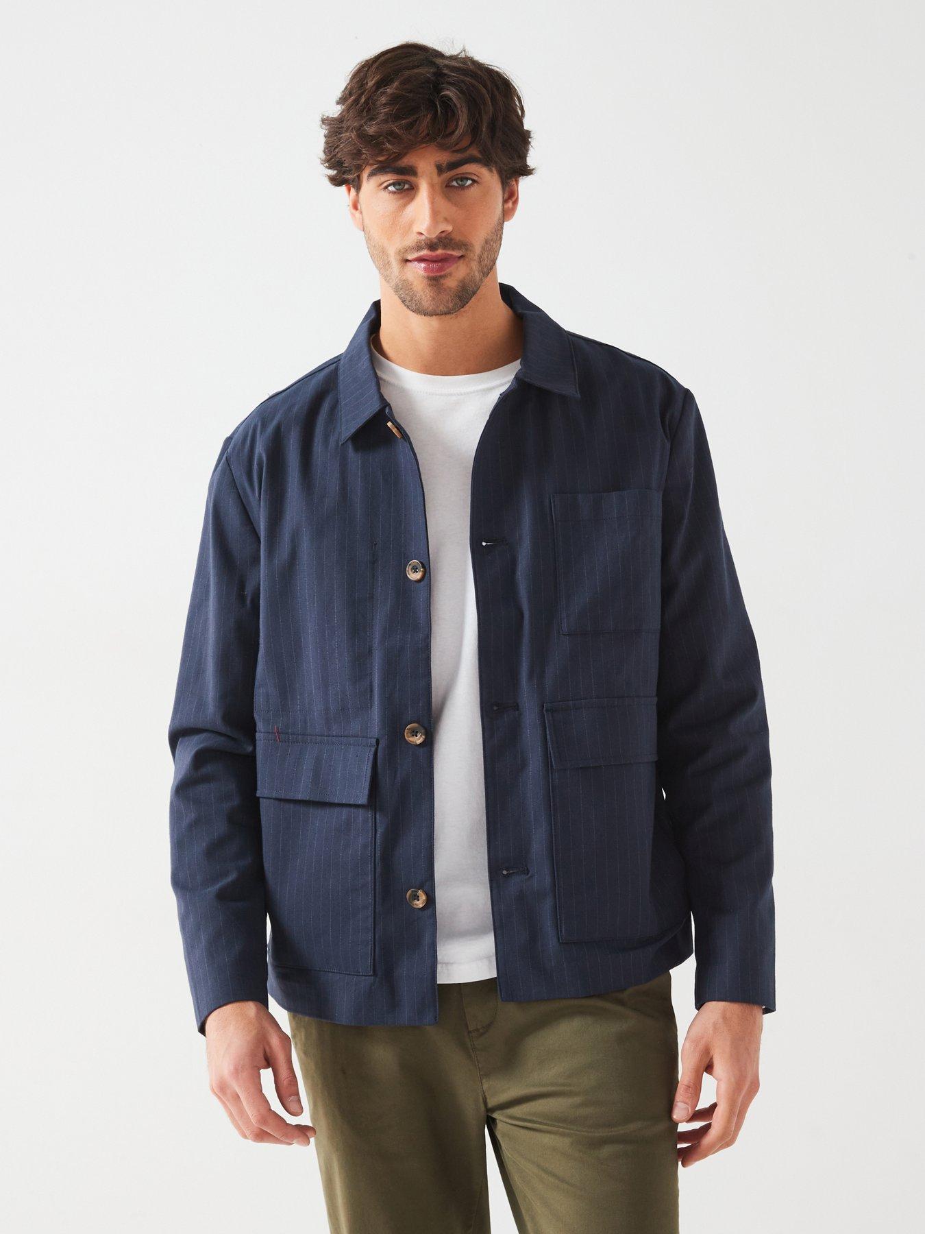 Image 1 of 6 of ONLY & SONS Only &amp; Sons Pinstripe Chore Jacket - Navy