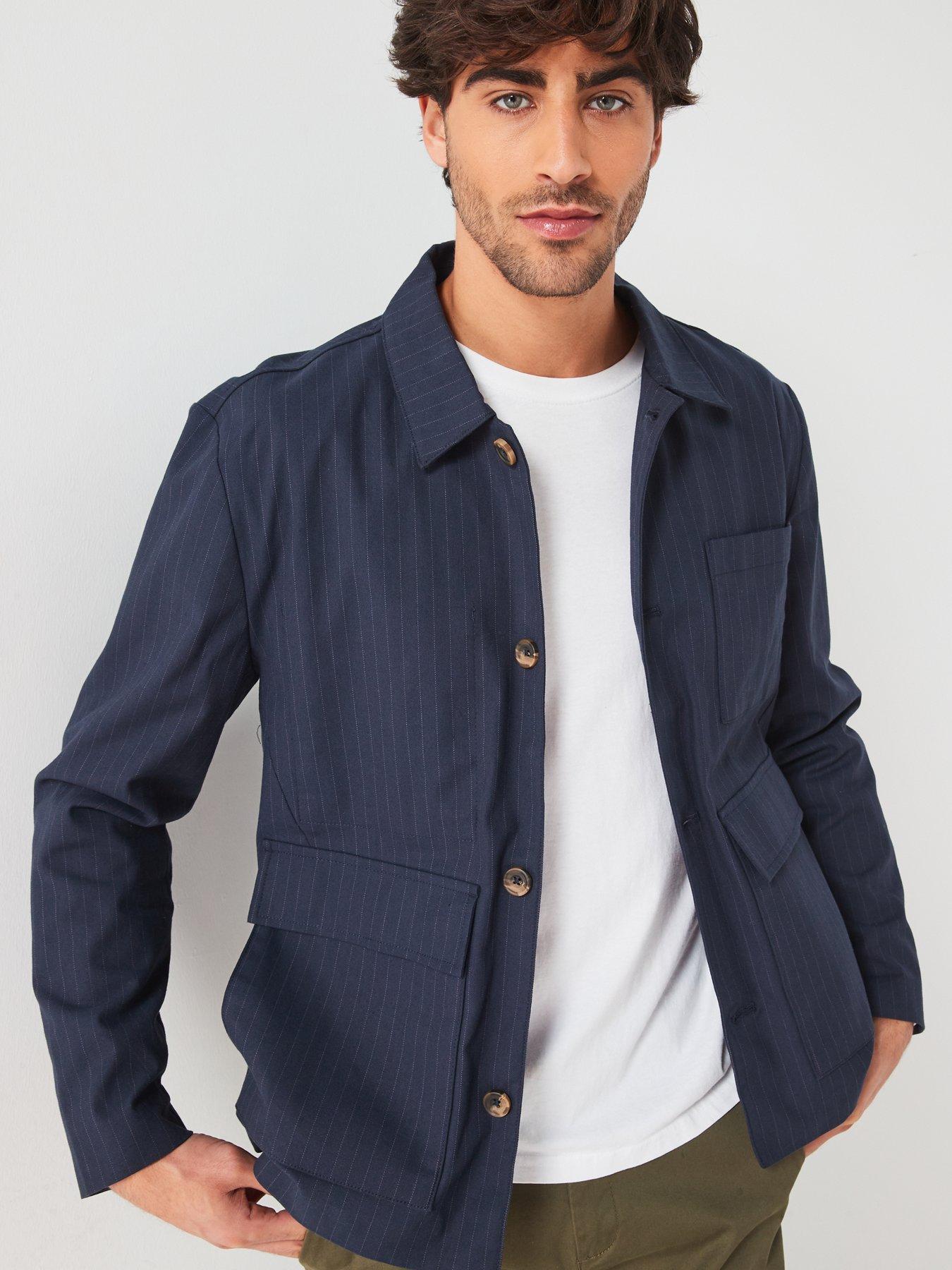 Image 4 of 6 of ONLY & SONS Only &amp; Sons Pinstripe Chore Jacket - Navy