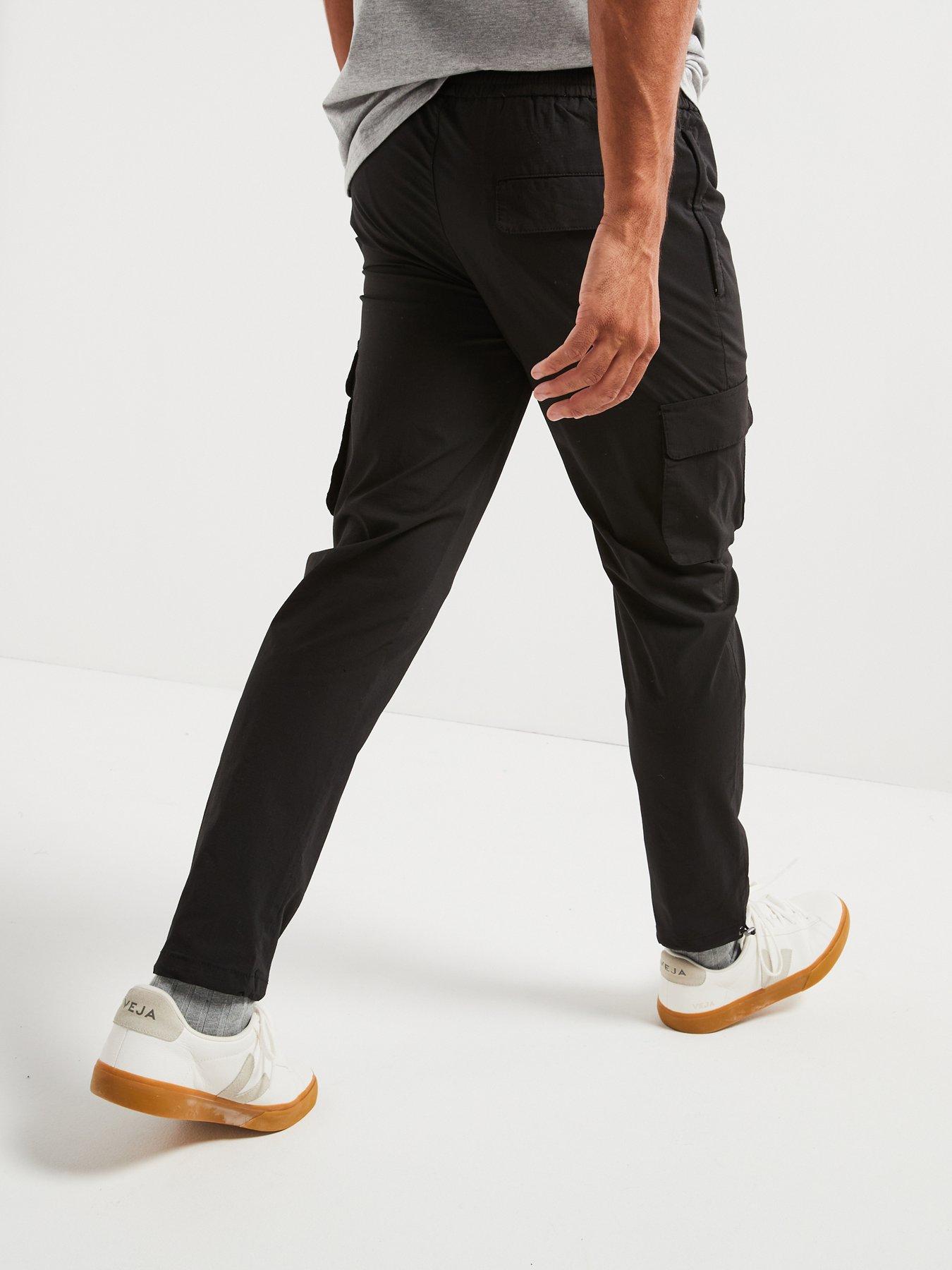 only-sons-only-amp-sons-common-elasticated-waist-slim-fit-cargo-trousers-blackstillFront