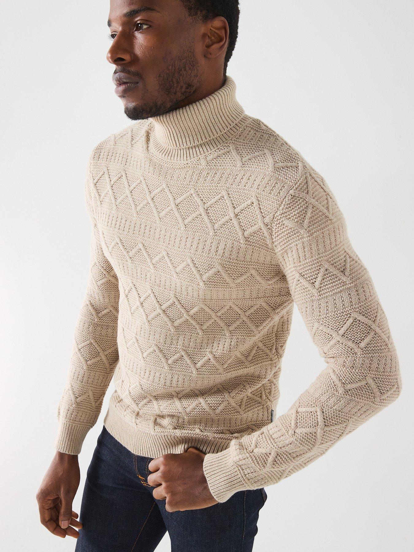 only-sons-textured-cable-knit-roll-neck-jumper-cream