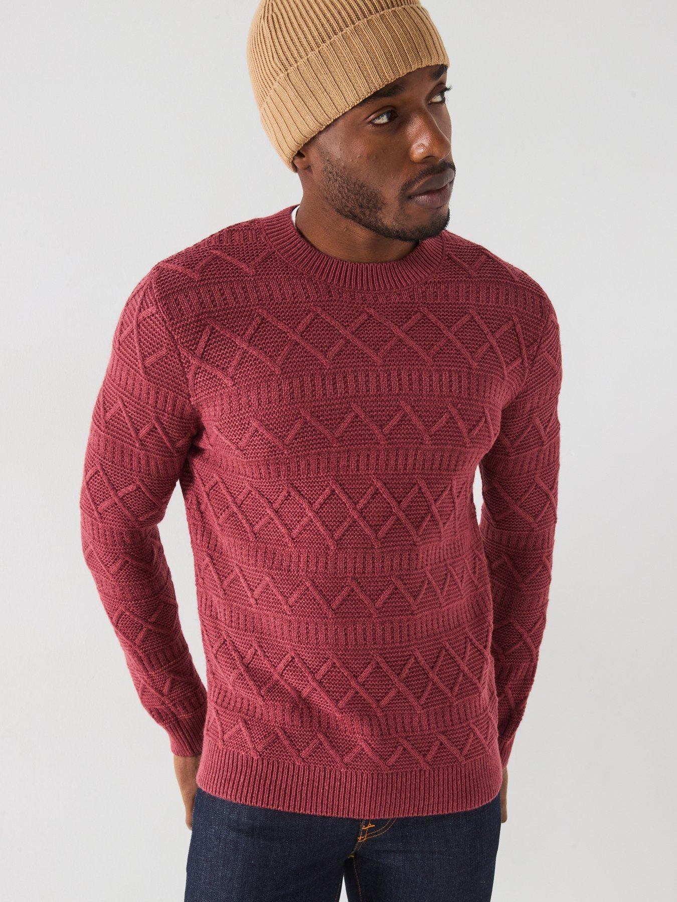 undefined Crew Neck Cable Knitted Jumper - Red