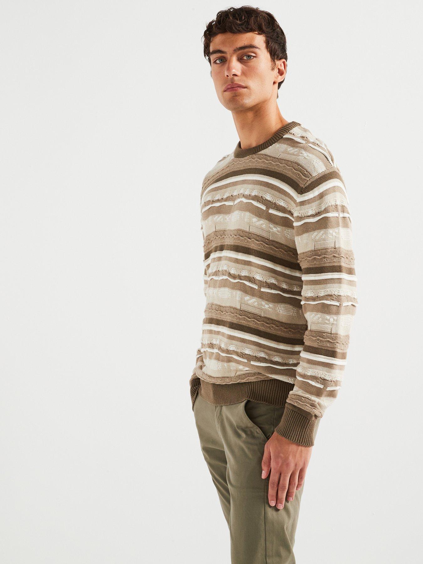 only-sons-textured-embroidered-stripe-crew-knitted-jumper-beige