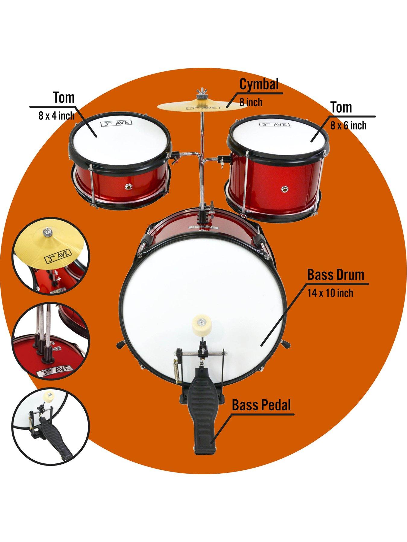 Image 4 of 4 of 3rd Avenue 3rd Avenue 3 Piece Kids Junior Drum Kit - Red